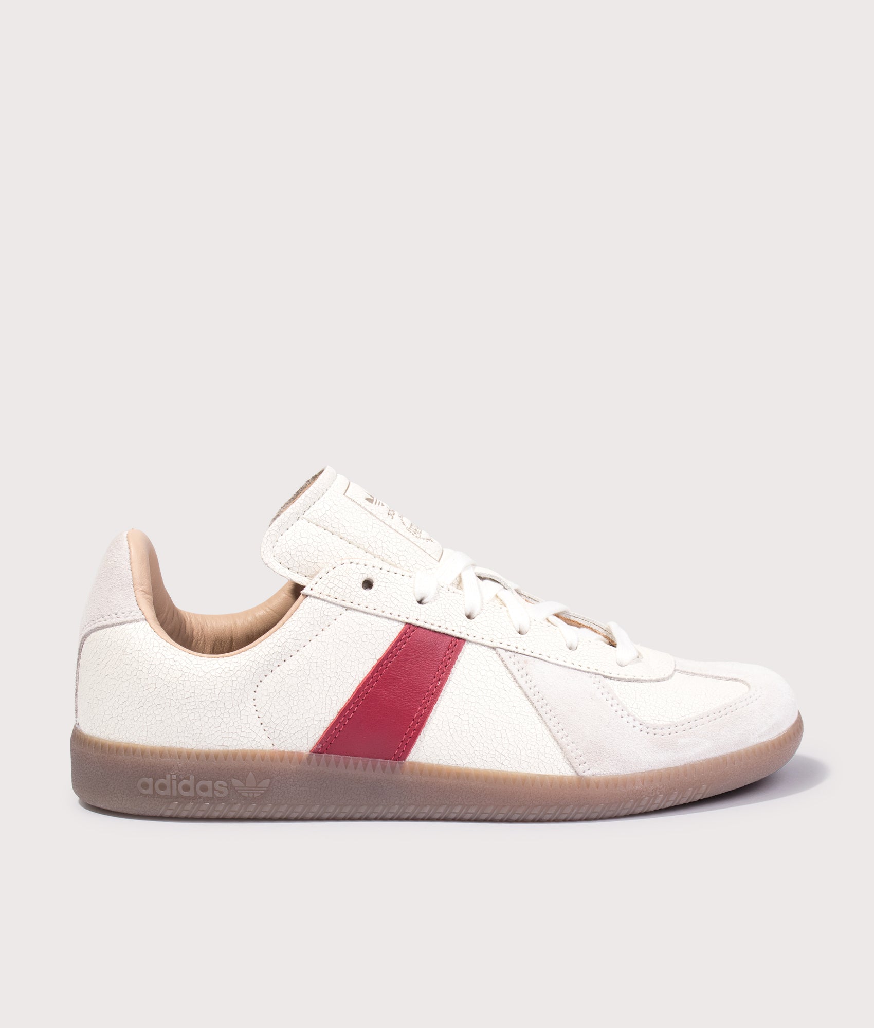 adidas Originals BW Army Shoes in Core White, Team Victory Red and Gum 5 at EQVVS Menswear. Side shot.