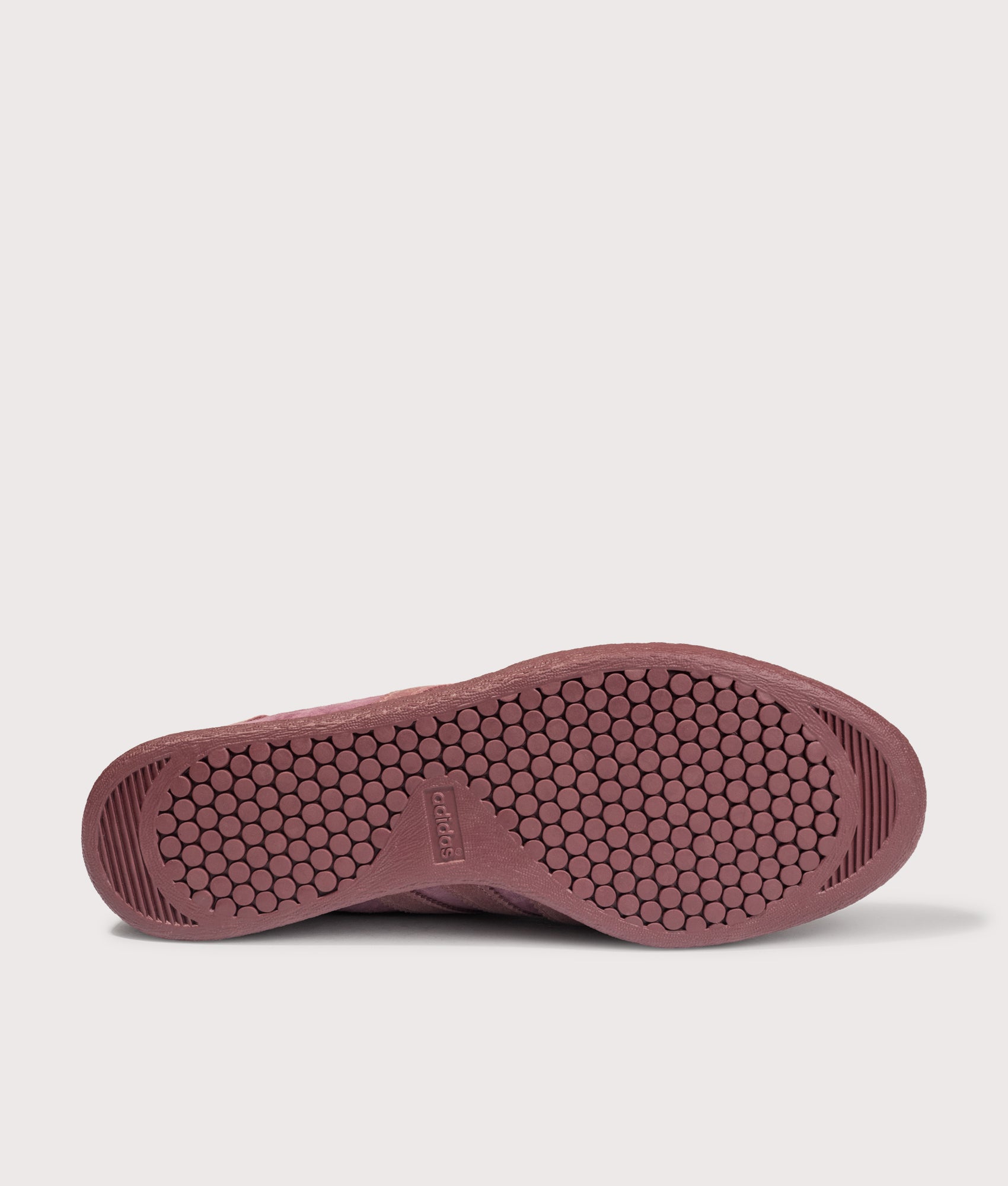 adidas Originals Galapagos Trainers in Burgundy, Wild Sepia and Fox Brown at EQVVS Menswear. Tread shot.