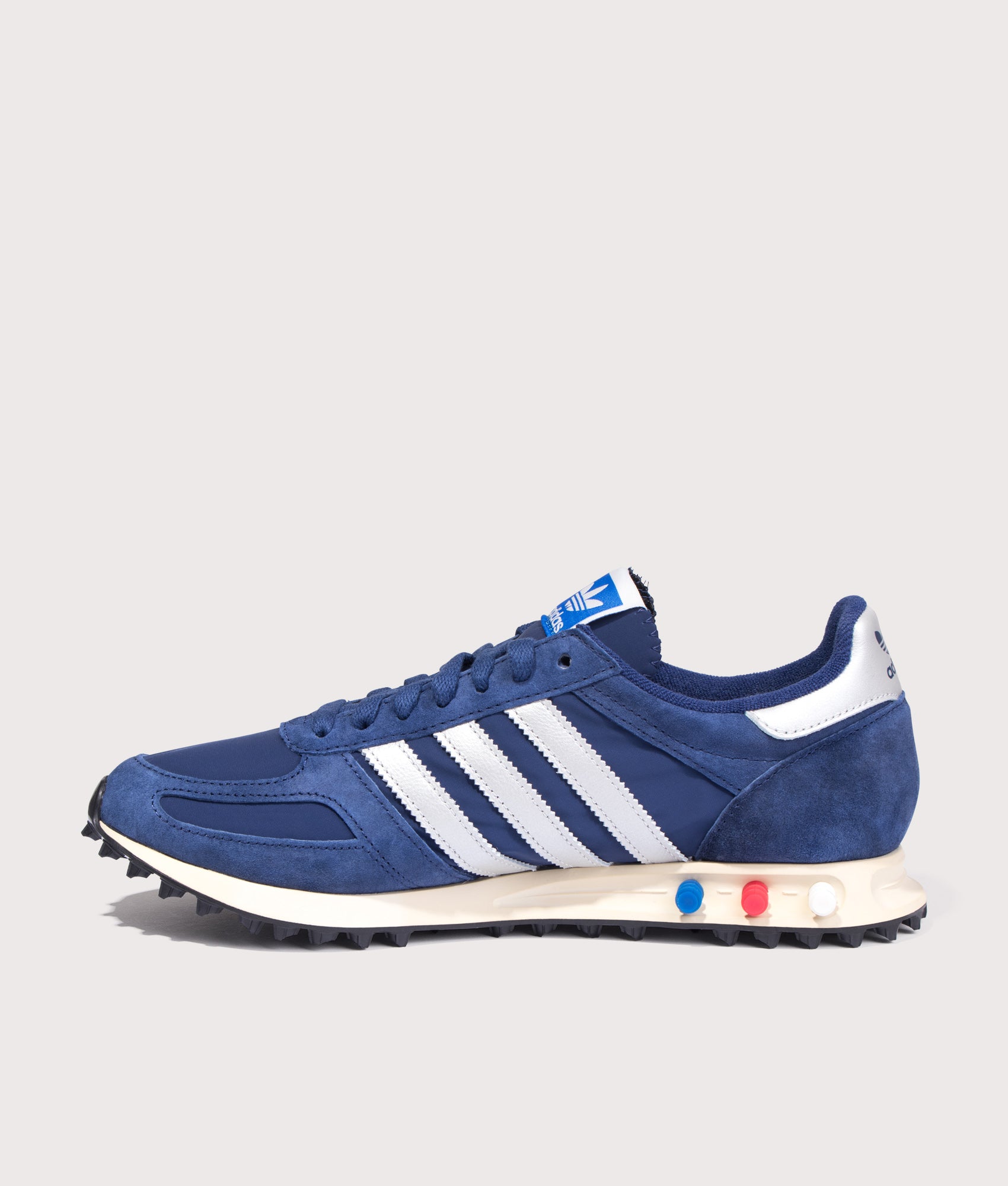 LA Trainer in Dark Blue/Silver Metallic/Off White | adidas Originals | EQVVS | Side shot 