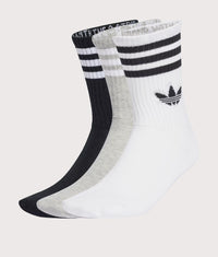 3 Pack 3 Stripes Crew Socks: JV7403 White/Medium Grey Heather/Black 