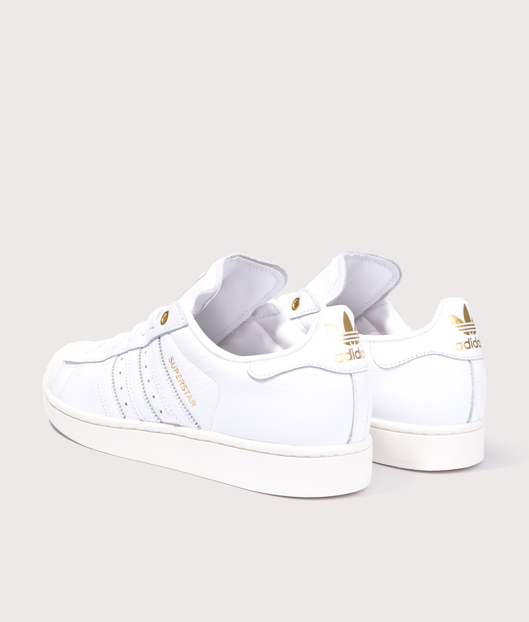 adidas Originals Superstar II Trainers in Cloud White and Off White at EQVVS Menswear. Angled back shot.
