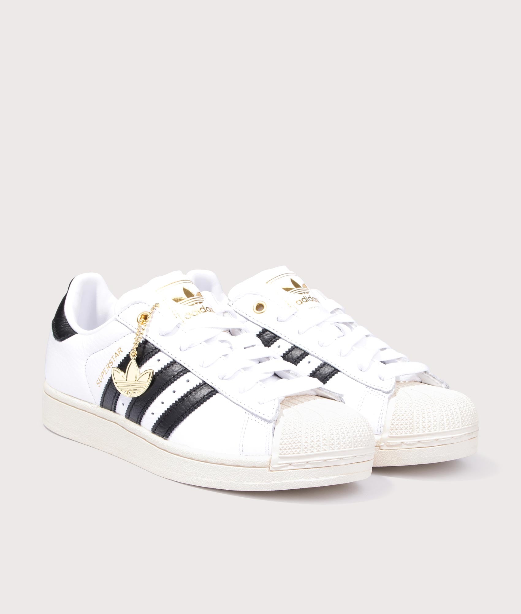 adidas Originals Superstar II Trainers in Cloud White, Core Black and Off White at EQVVS Menswear. Angled front shot.