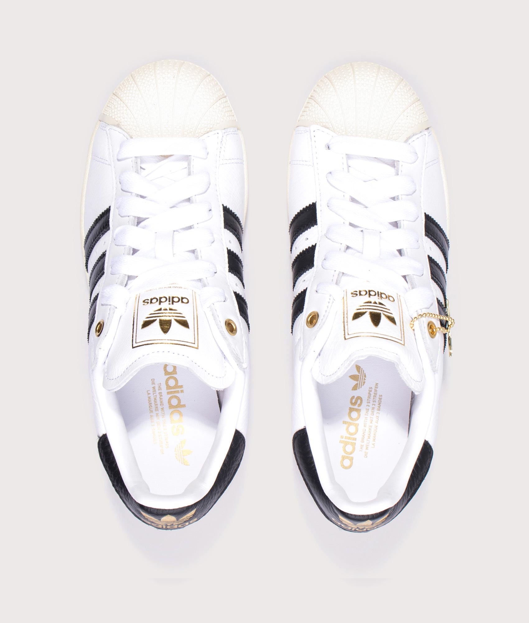 adidas Originals Superstar II Trainers in Cloud White, Core Black and Off White at EQVVS Menswear. Top shot.