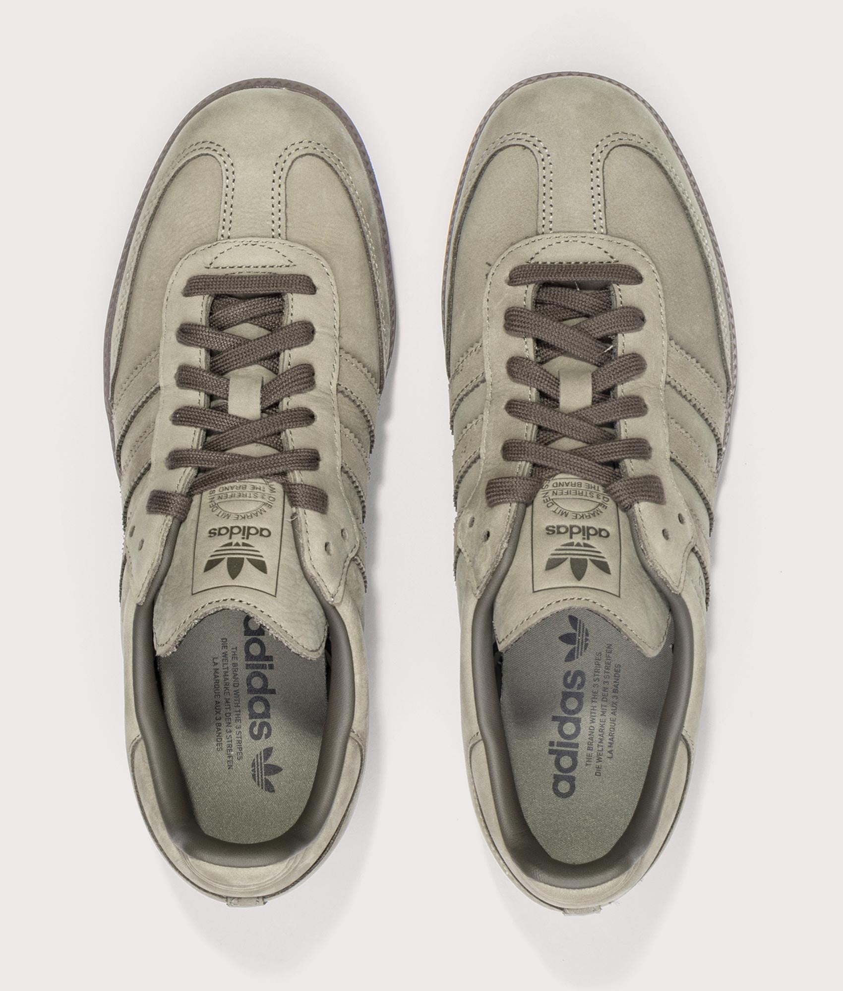 adidas Originals Samba OG Trainers in Clay/Shadow Olive/Gum5 at EQVVS Menswear. Top shot.