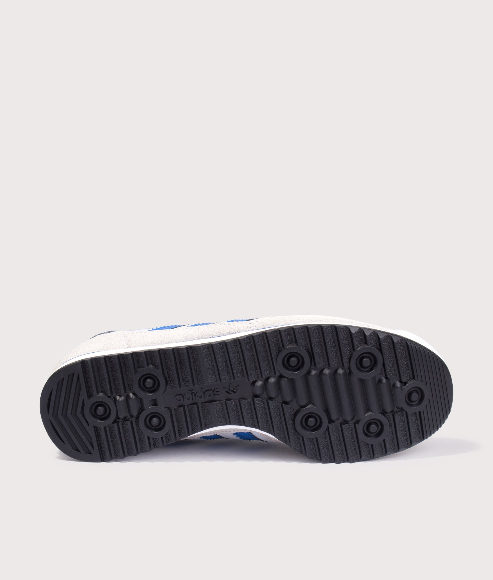 adidas Originals SL 72 RS Trainers in Footwear White, Blue and Core Black at EQVVS Menswear. Tread shot.