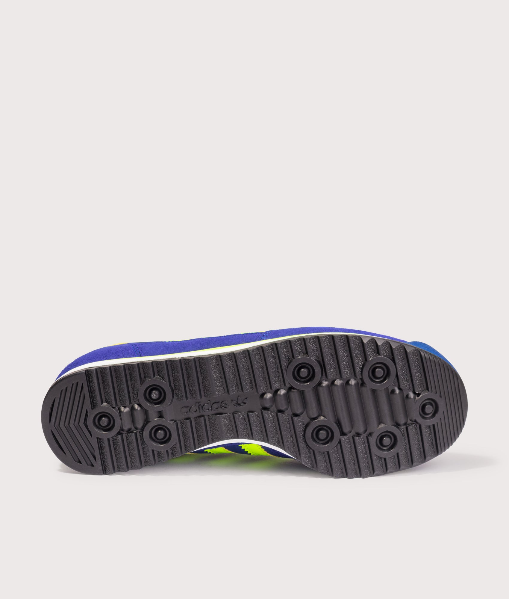adidas Originals SL 72 RS Trainers in the Royal Blue, Solar Yellow and Footwear White at EQVVS Menswear. Tread shot.