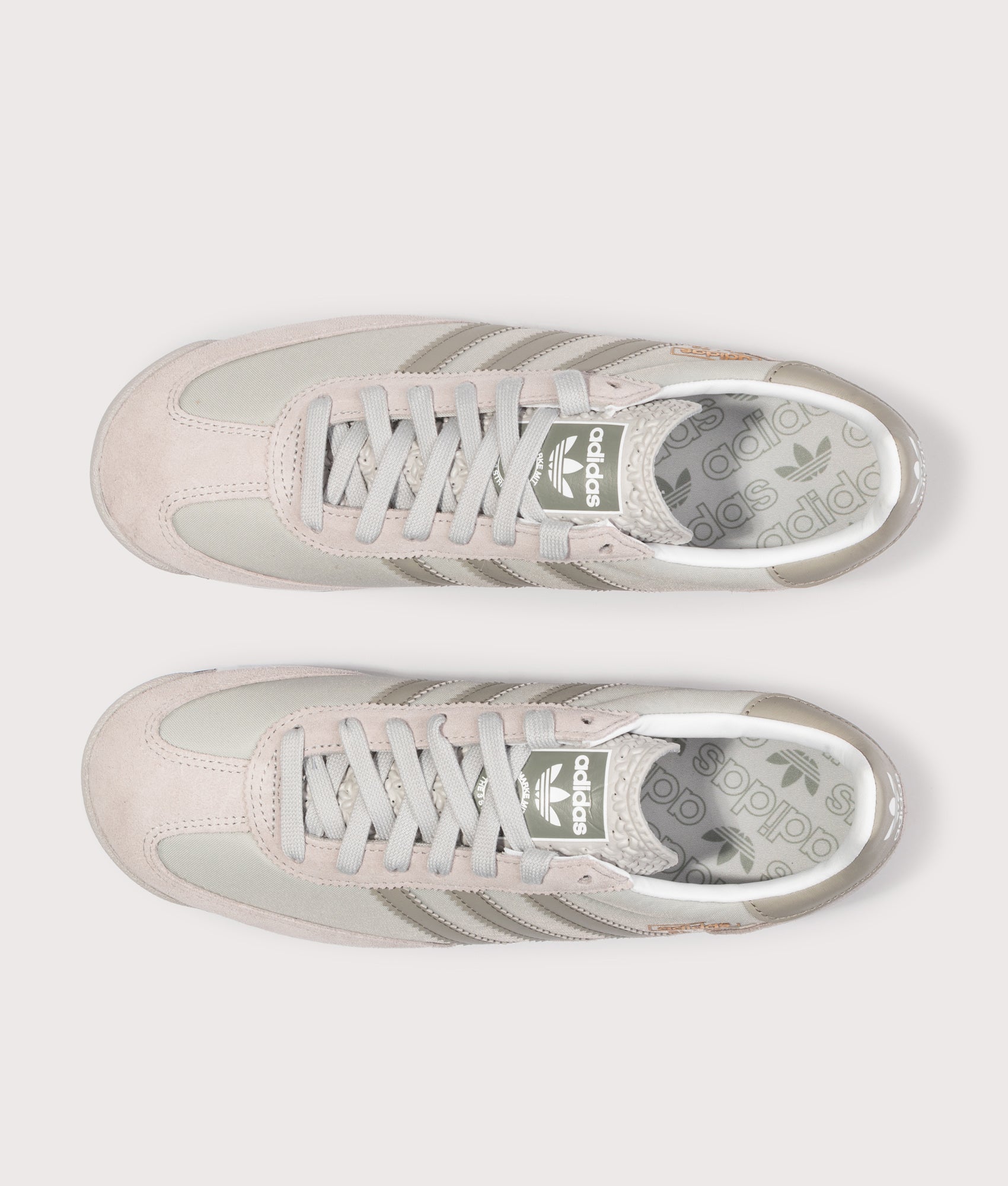 adidas Originals SL 72 RS Trainers in Grey Two, Silver Pebble and Cloud White at EQVVS Menswear. Front shot.