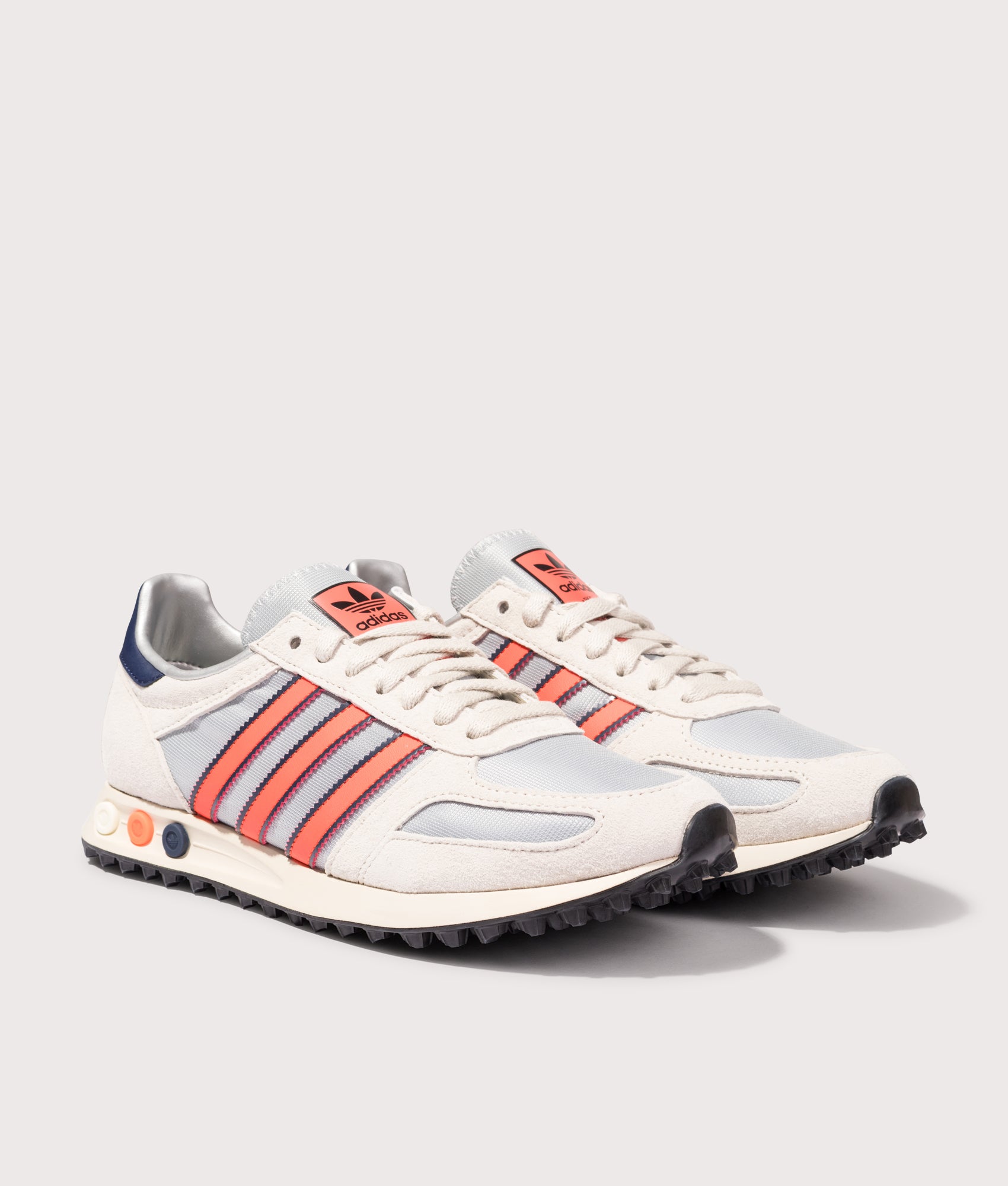 LA Trainer OG in Silver Metallic/Supcol/Dark Blue | adidas Originals | EQVVS | Front angle shot 