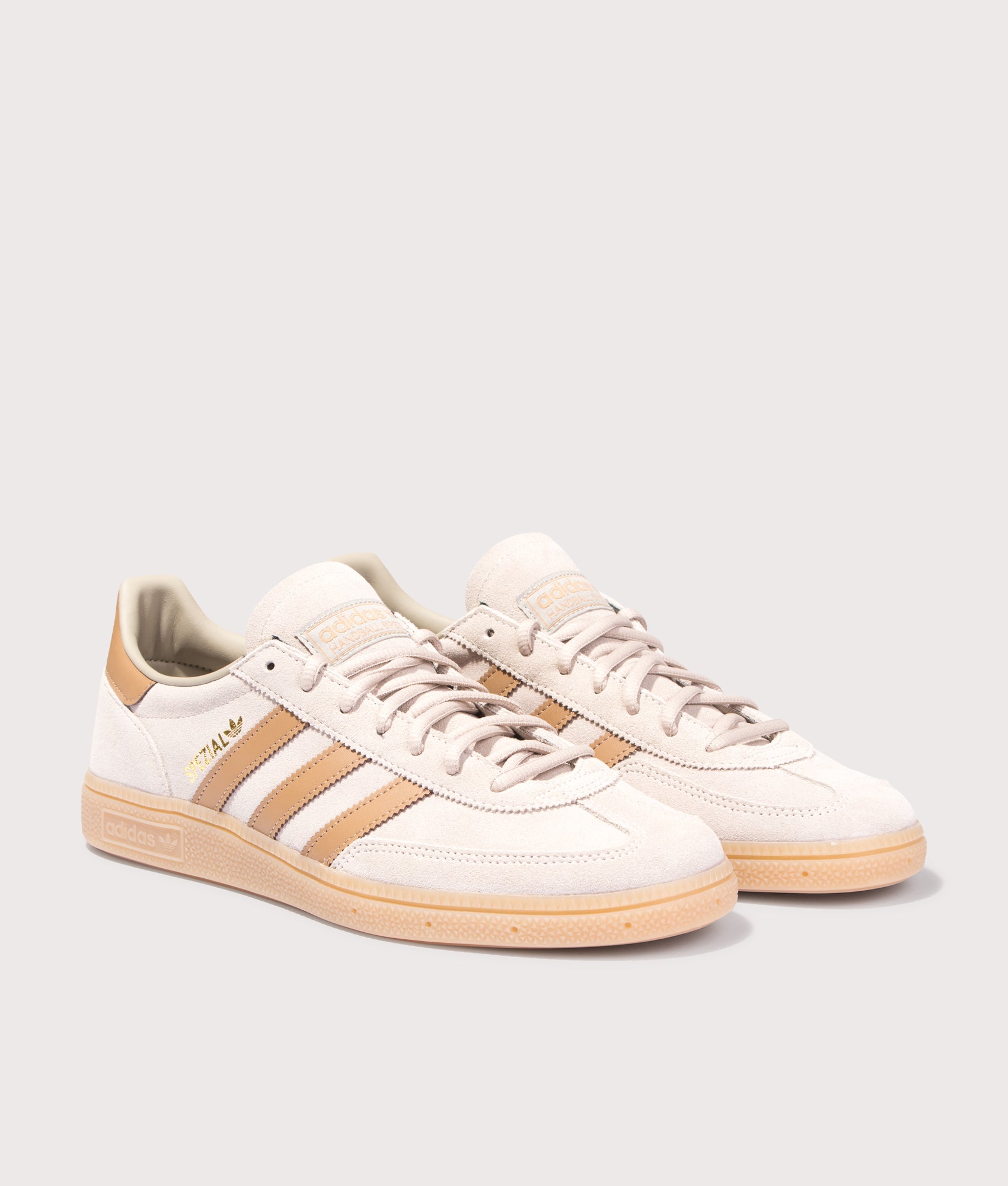 Handball Spezial Trainers in Wonder Beige/Carboard/Gum | adidas Originals | EQVVS | Front angle shot 