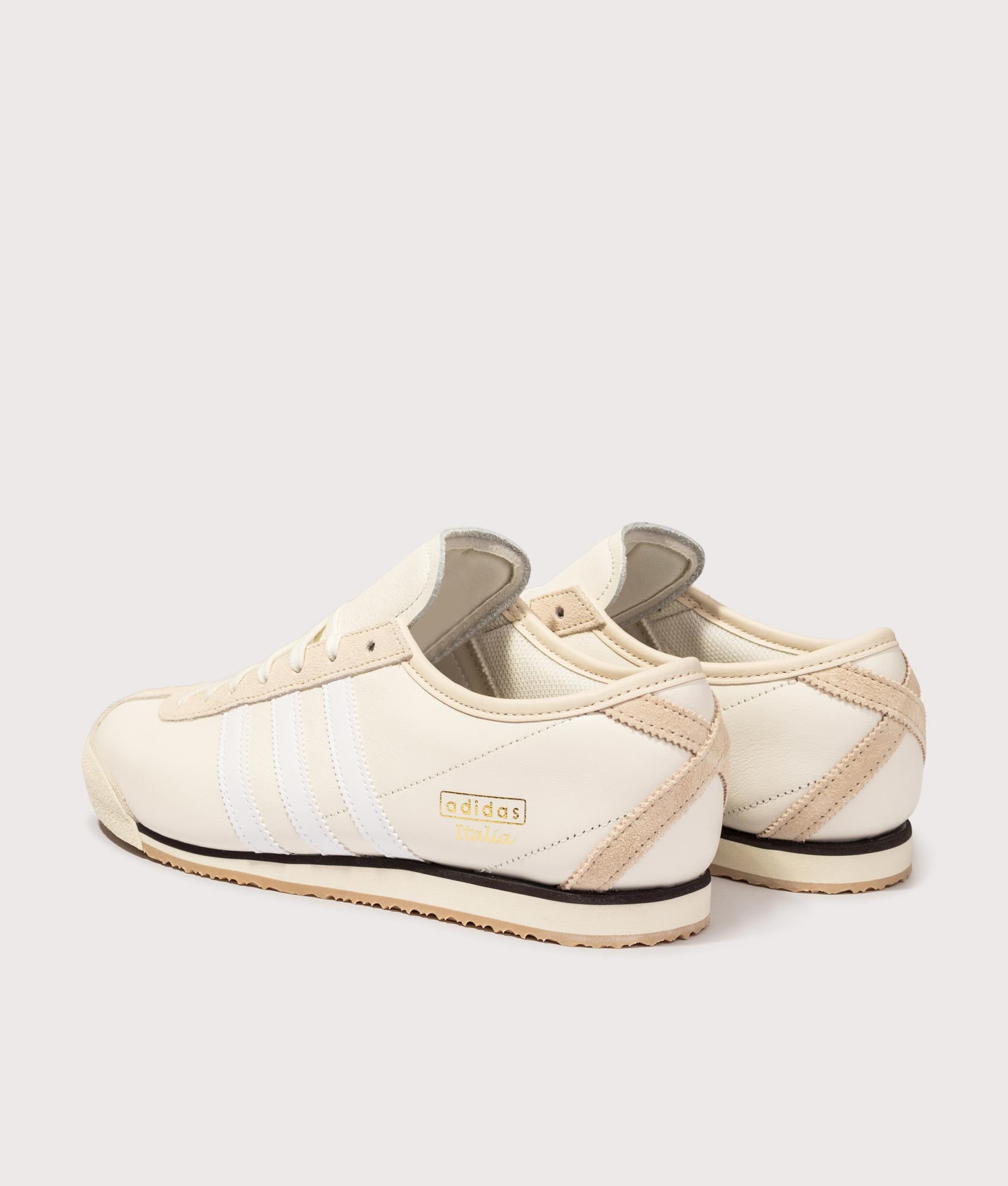 adidas Original Italia 70s Trainers in Off White, Cloud White and Wonder White at EQVVS Menswear. Angled back shot.