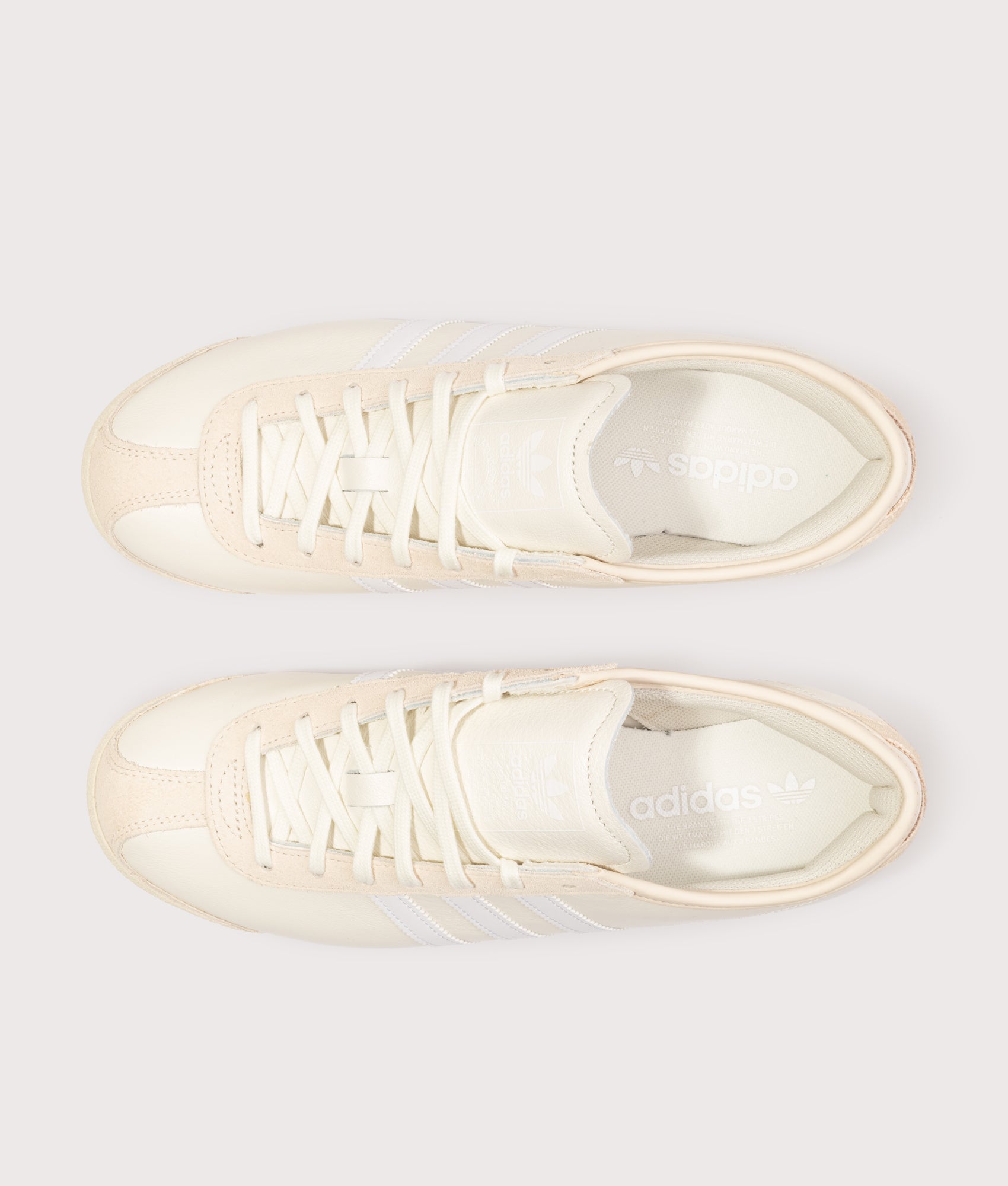 adidas Original Italia 70s Trainers in Off White, Cloud White and Wonder White at EQVVS Menswear. Top shot.