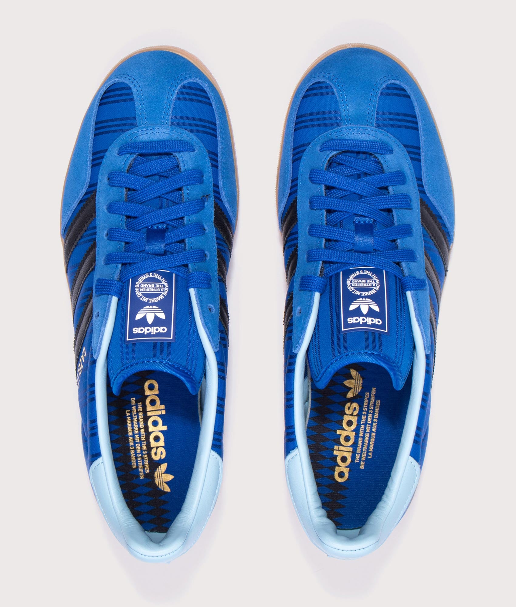 Gazelle Indoor Trainers in Collegiate Royal by adidas Originals. Shot by EQVVS. Aerial Shot.