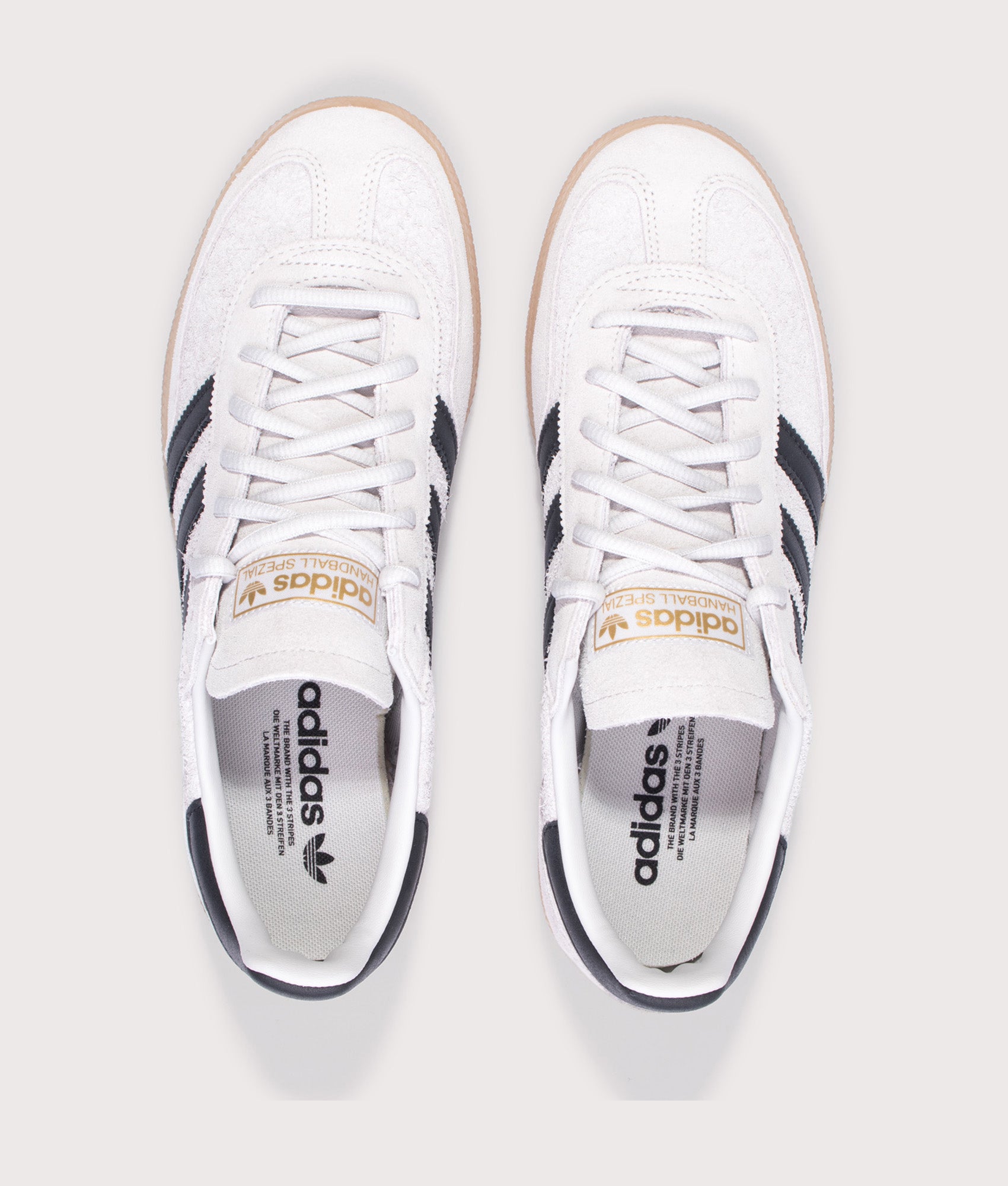 adidas Originals Handball Spezial Trainers in Grey One, Core Black and Gum4 at EQVVS Menswear. Top shot.