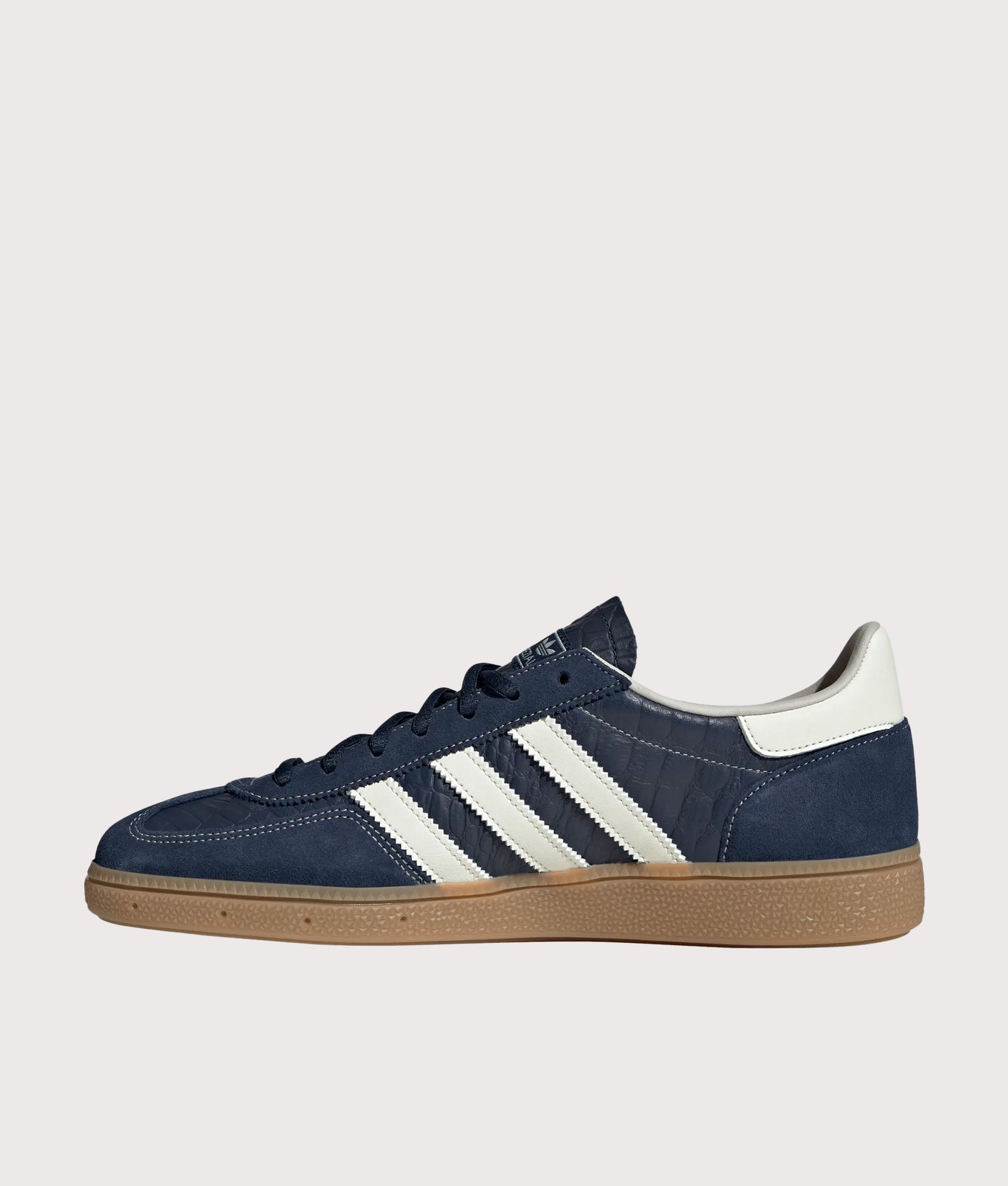 adidas Originals Handball Spezial Trainers in Night Indigo, Crew White and Gum 4 at EQVVS Menswear. Side shot.