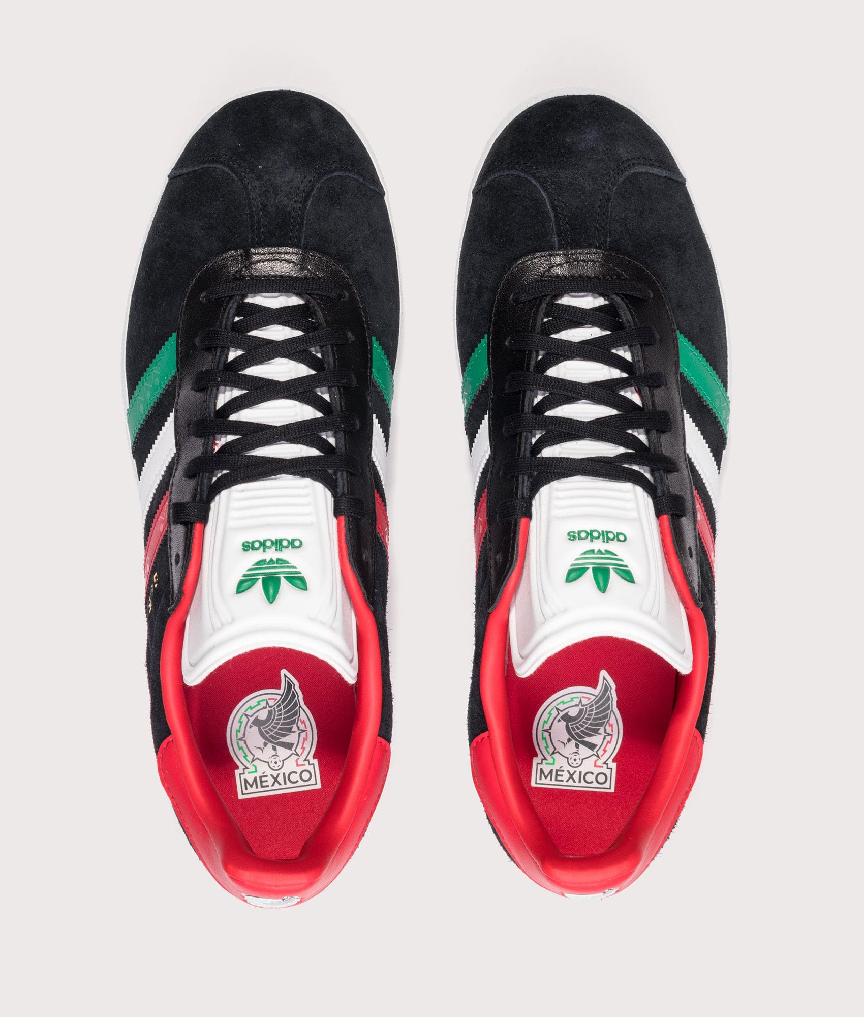adidas X Someone Somewhere Gazelle Trainers in Core Black, Footwear White and Better Scarlet at EQVVS Menswear. Top shot.