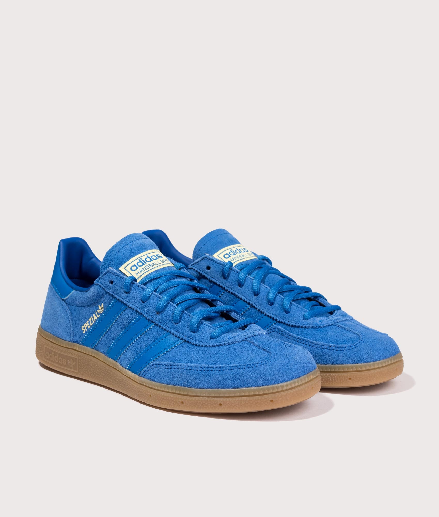 adidas Originals Sweden Handball Spezial Trainers in Royal Blue at EQVVS Menswear. Angled front shot.