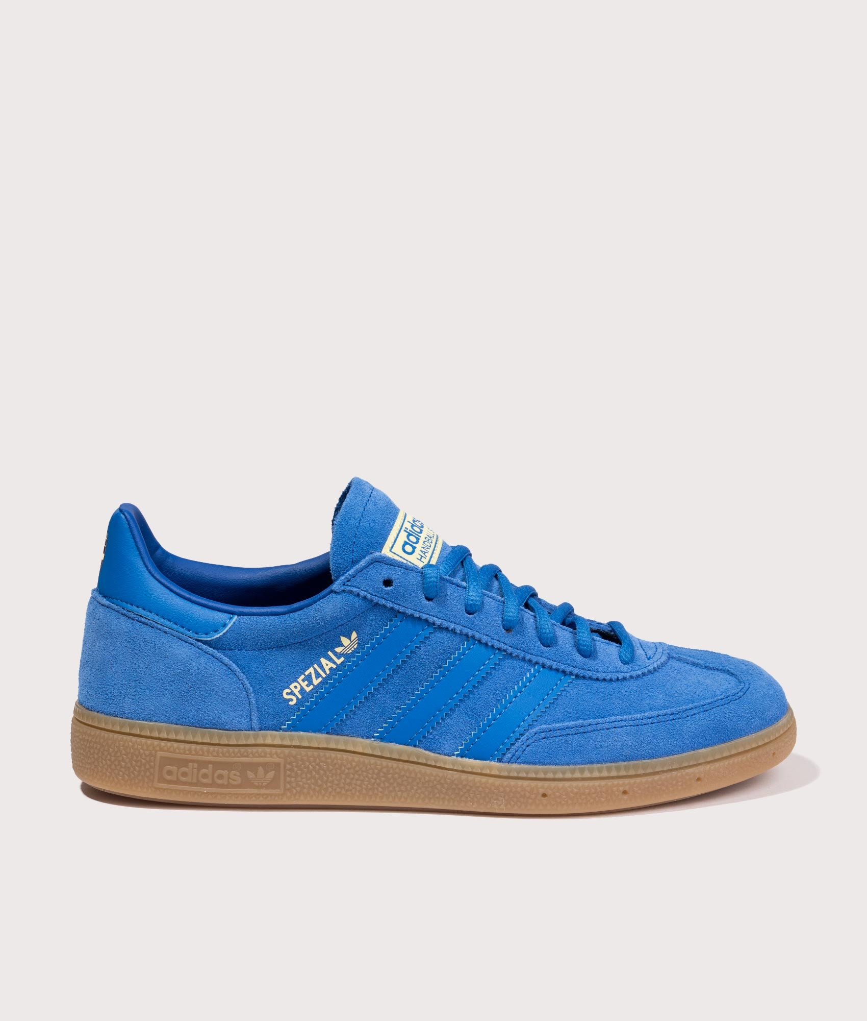 adidas Originals Sweden Handball Spezial Trainers in Royal Blue at EQVVS Menswear. Side shot.