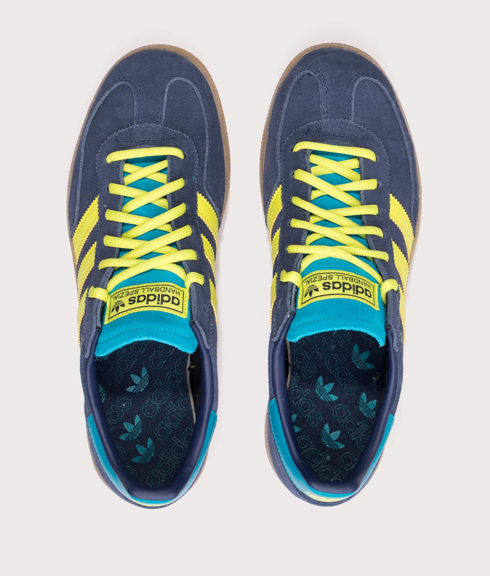 adidas Originals Columbia Handball Spezial Trainers in Navy at EQVVS Menswear. Top shot.