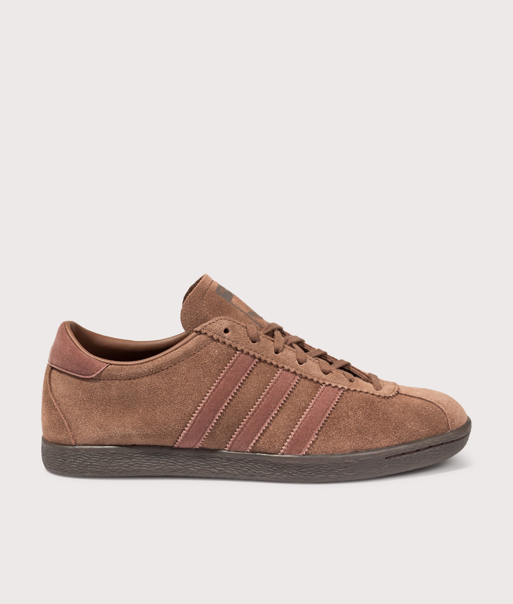 adidas Original Tobacco Trainers in Preloved Brown, Fox Brown and Dark Brown at EQVVS Menswear. Side shot.