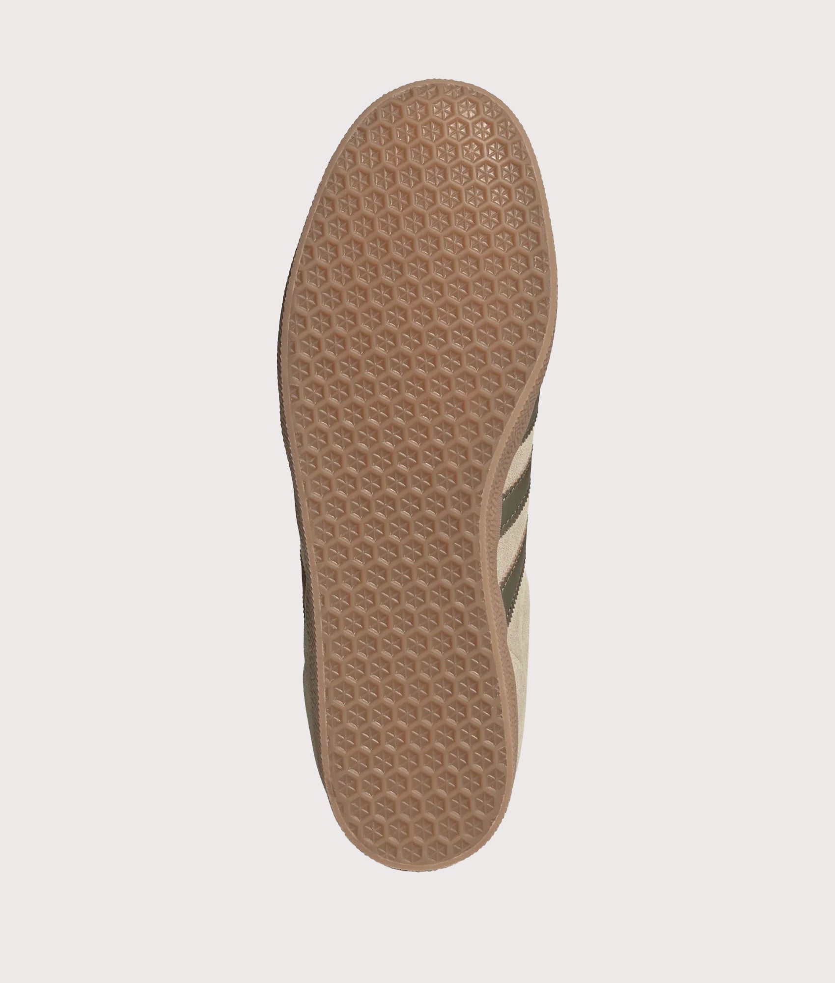 adidas Originals Gazelle in Khaki Three, Olive Strata and Gum 4 at EQVVS Menswear. Tread shot.