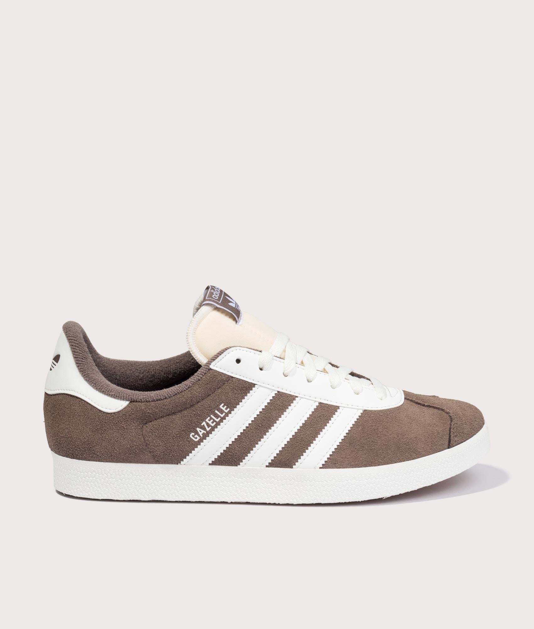 adidas Originals Gazelle trainers in Earth Strata and Off White at EQVVS Menswear. Front shot.