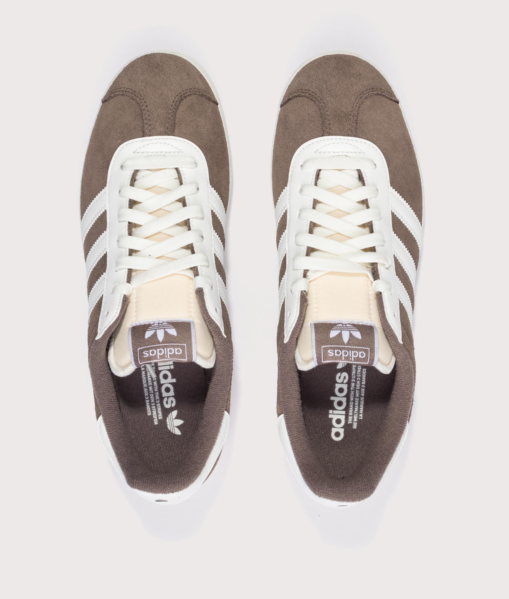 adidas Originals Gazelle trainers in Earth Strata and Off White at EQVVS Menswear. Top shot.