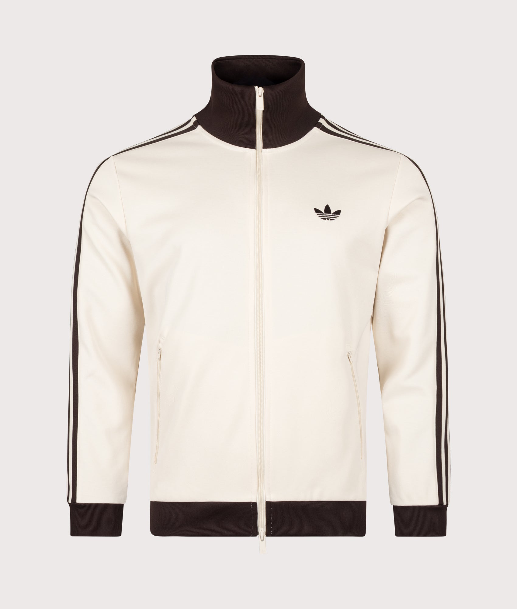 adidas Originals Beckenbauer Classic Track Top in Wonder White and Aurora Coffee at EQVVS Menswear. Back shot.