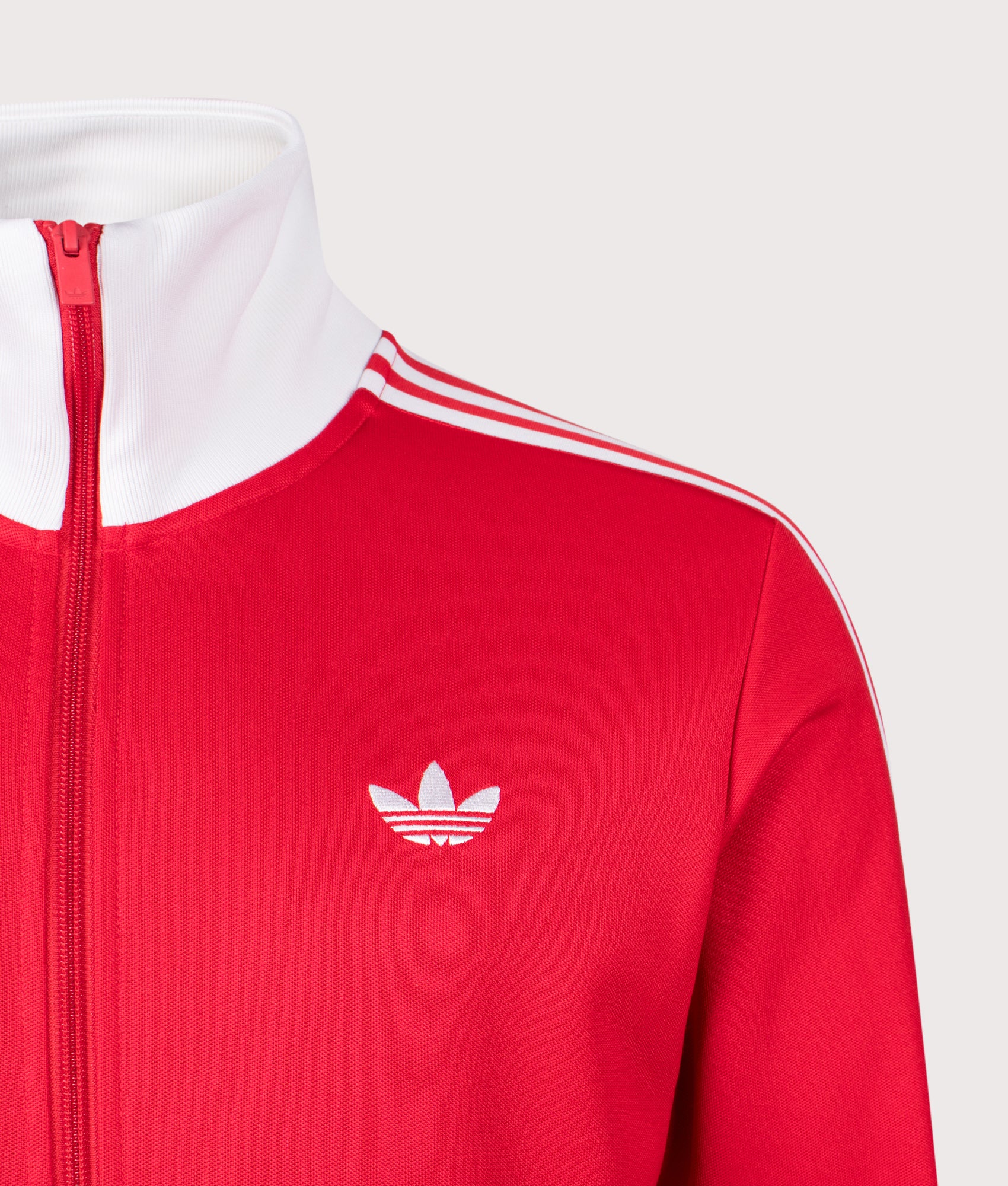 Slim Fit Classic Track Top in Better Scarlet | adidas Originals | EQVVS | Front detail shot 