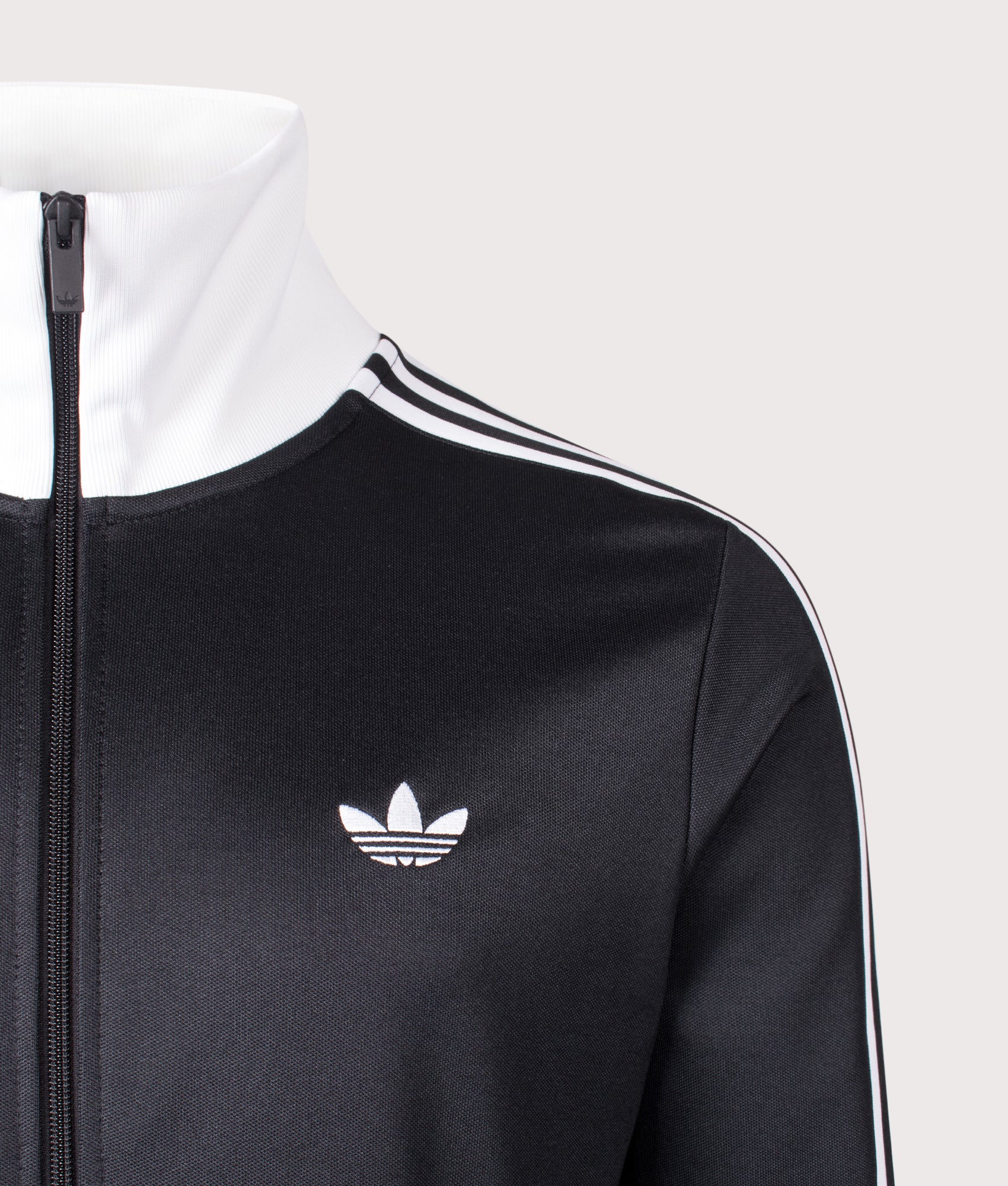 Slim Fit Classic Track Top in Black | adidas Originals | EQVVS | Front detail shot 