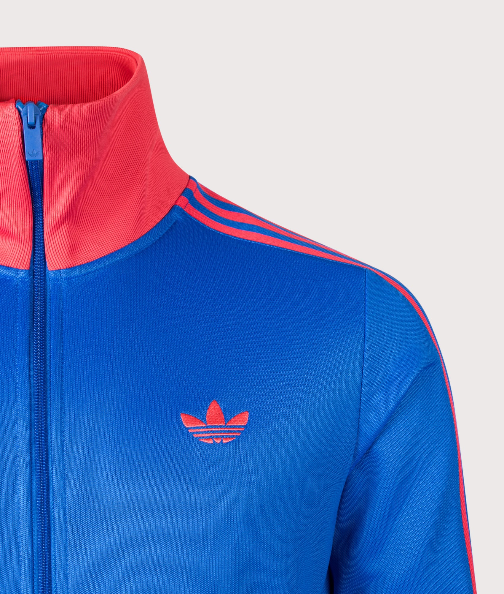 adidas Originals Beckenbauer Classic Track Top in Blue at EQVVS Menswear. Detail shot.