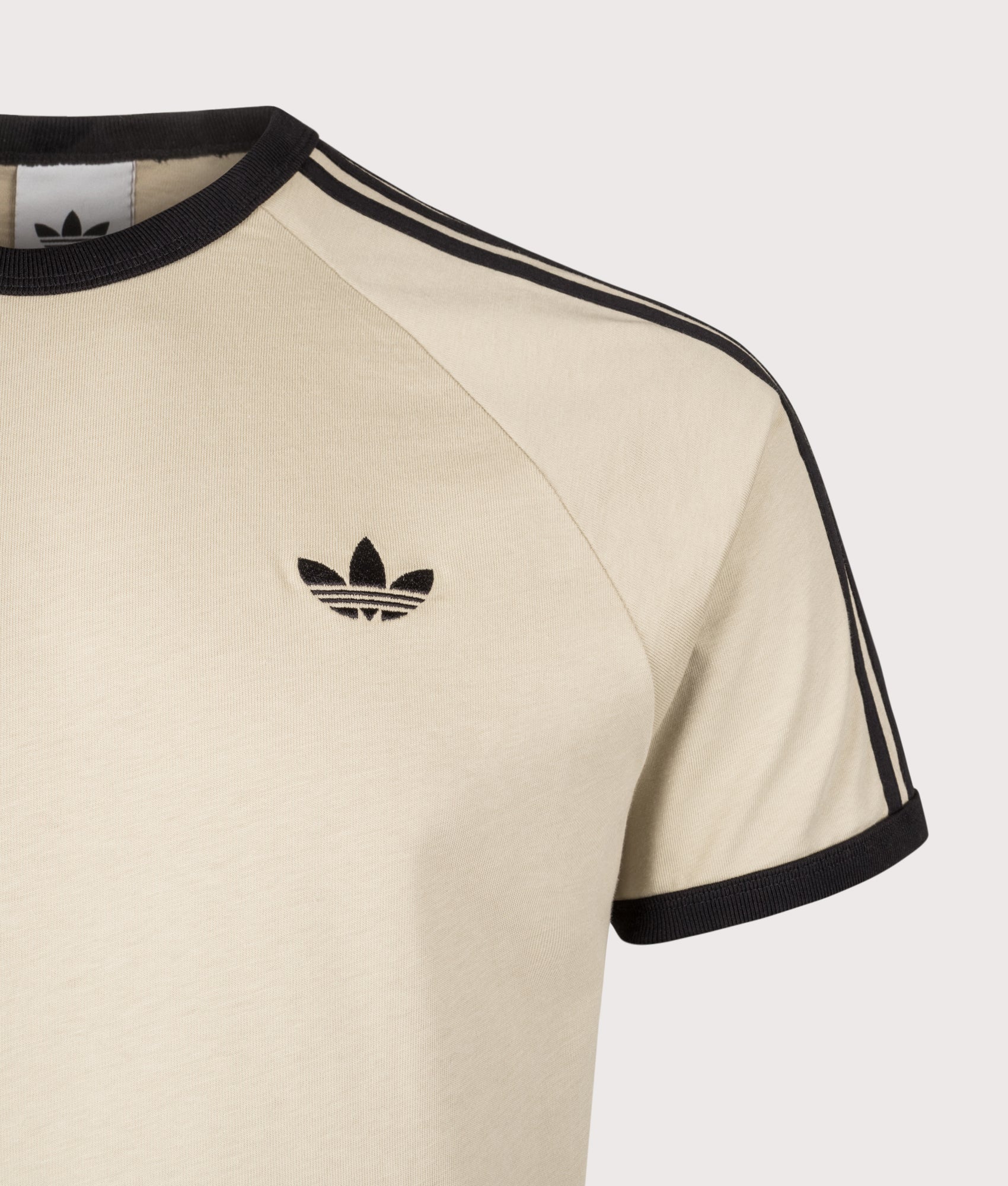 Slim Fit Adicolor Classics 3-Stripes T-Shirt in Stone Khaki | adidas Originals | EQVVS | Front detail shot 
