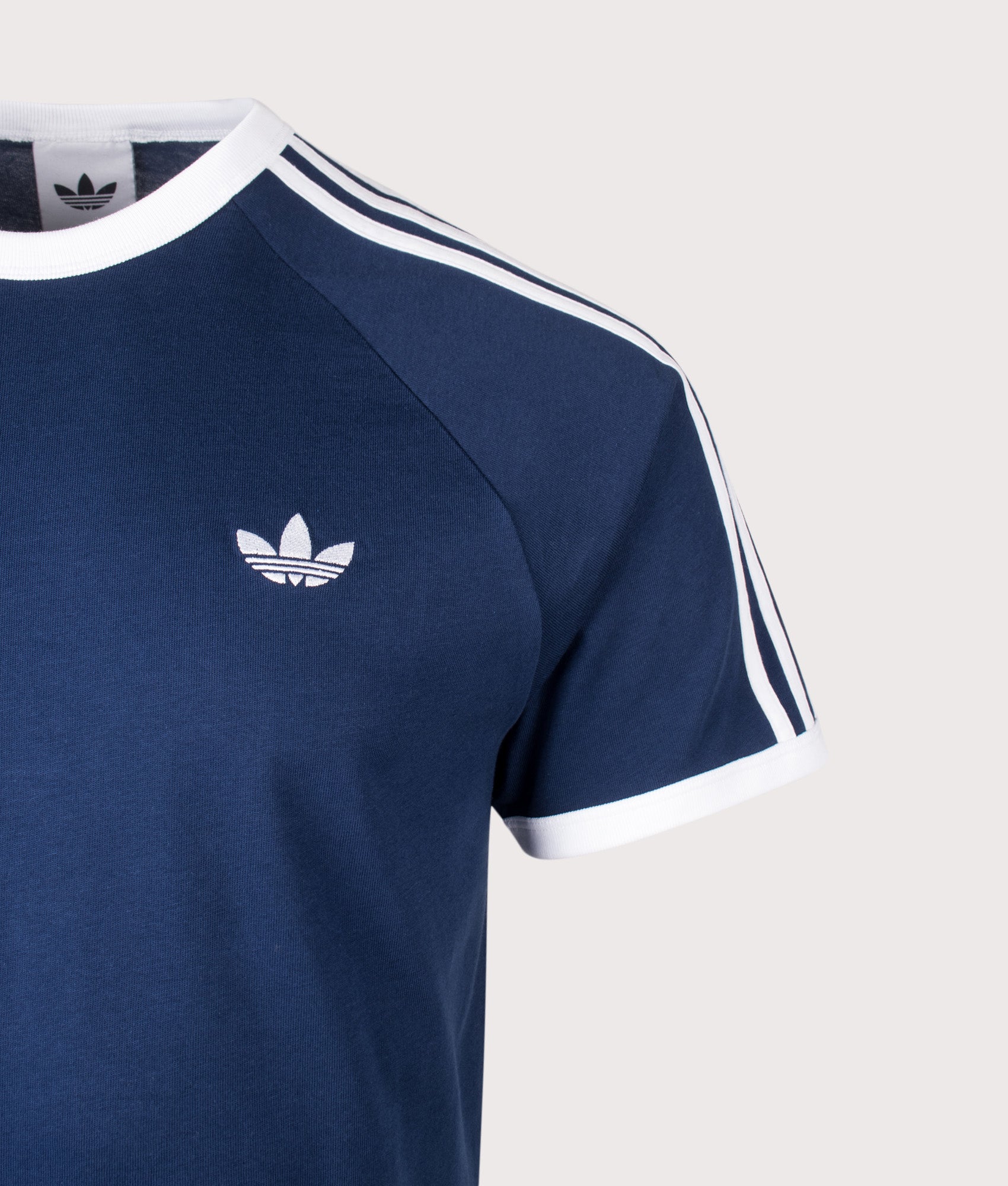adidas Originals 3 Stripes T-Shirt in Night Indigo at EQVVS Menswear. Detail shot.