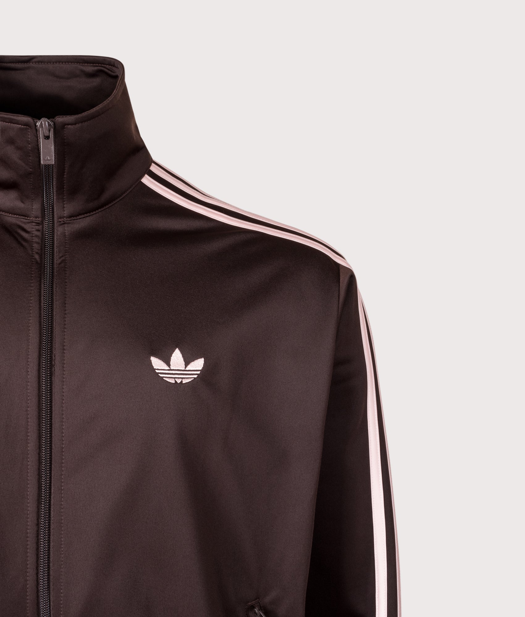 adidas Originals Firebird Track Top in Aurora Coffee at EQVVS Menswear. Detail shot.