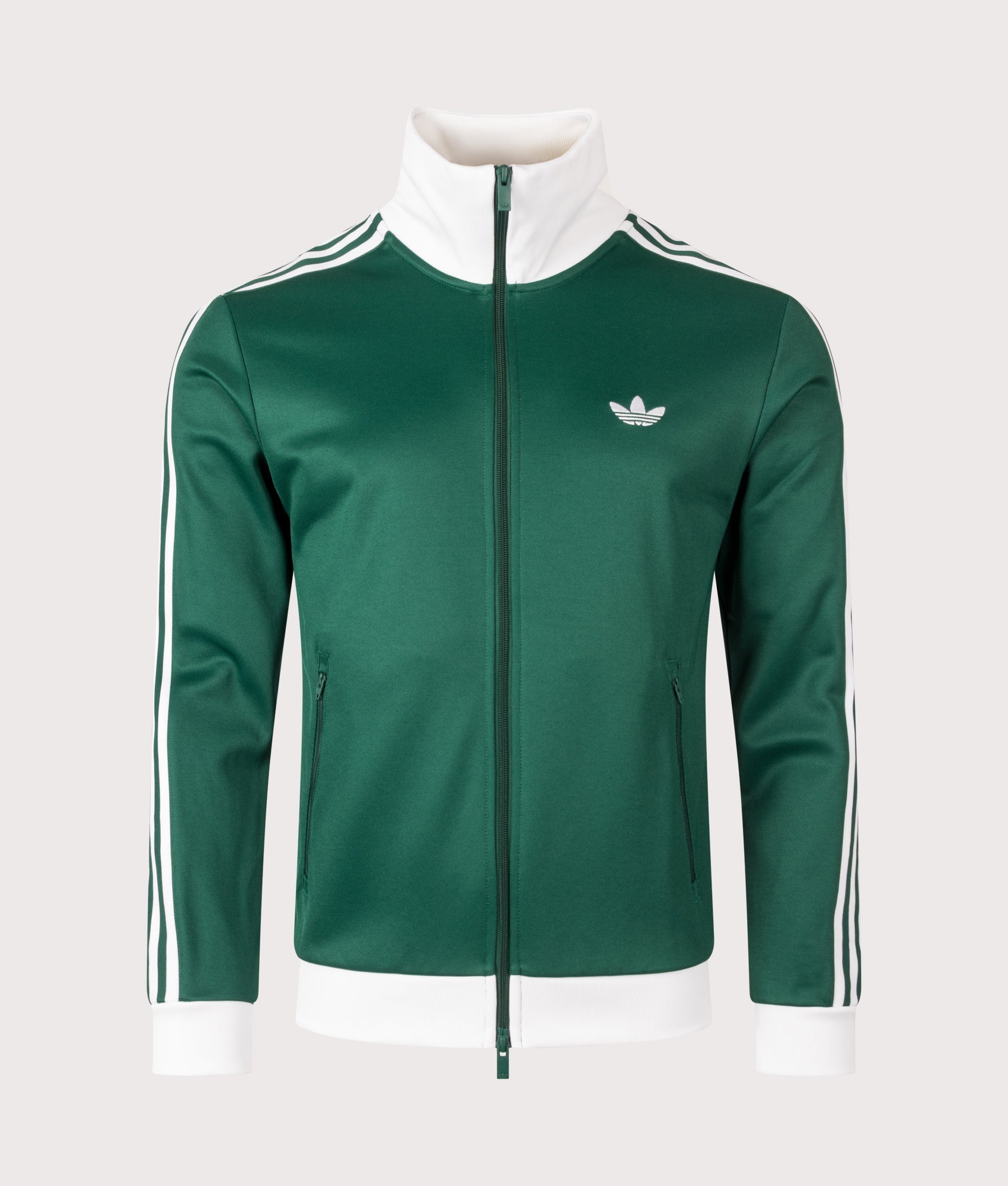 adidas Originals Beckenbauer Classic Track Top in Collegiate Green and White at EQVVS Menswear. Front shot.