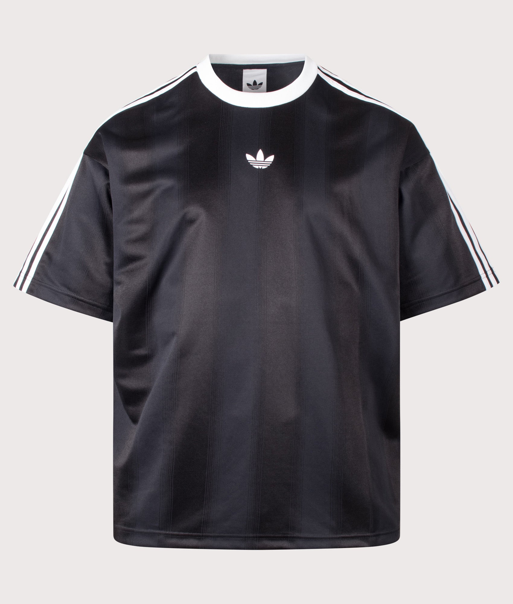 adidas Originals Oversized Fit Adicolour Jacquard Jersey T-Shirt in Black at EQVVS Menswear. Front shot.