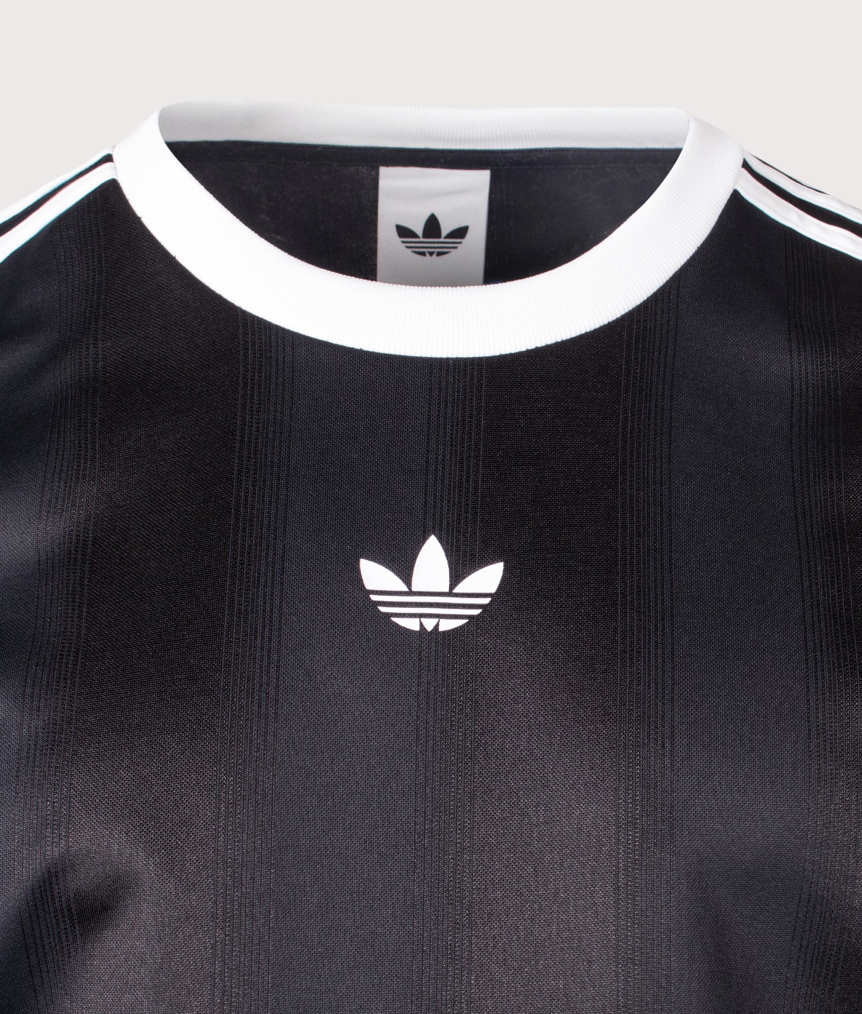 adidas Originals Oversized Fit Adicolour Jacquard Jersey T-Shirt in Black at EQVVS Menswear. Detail shot.