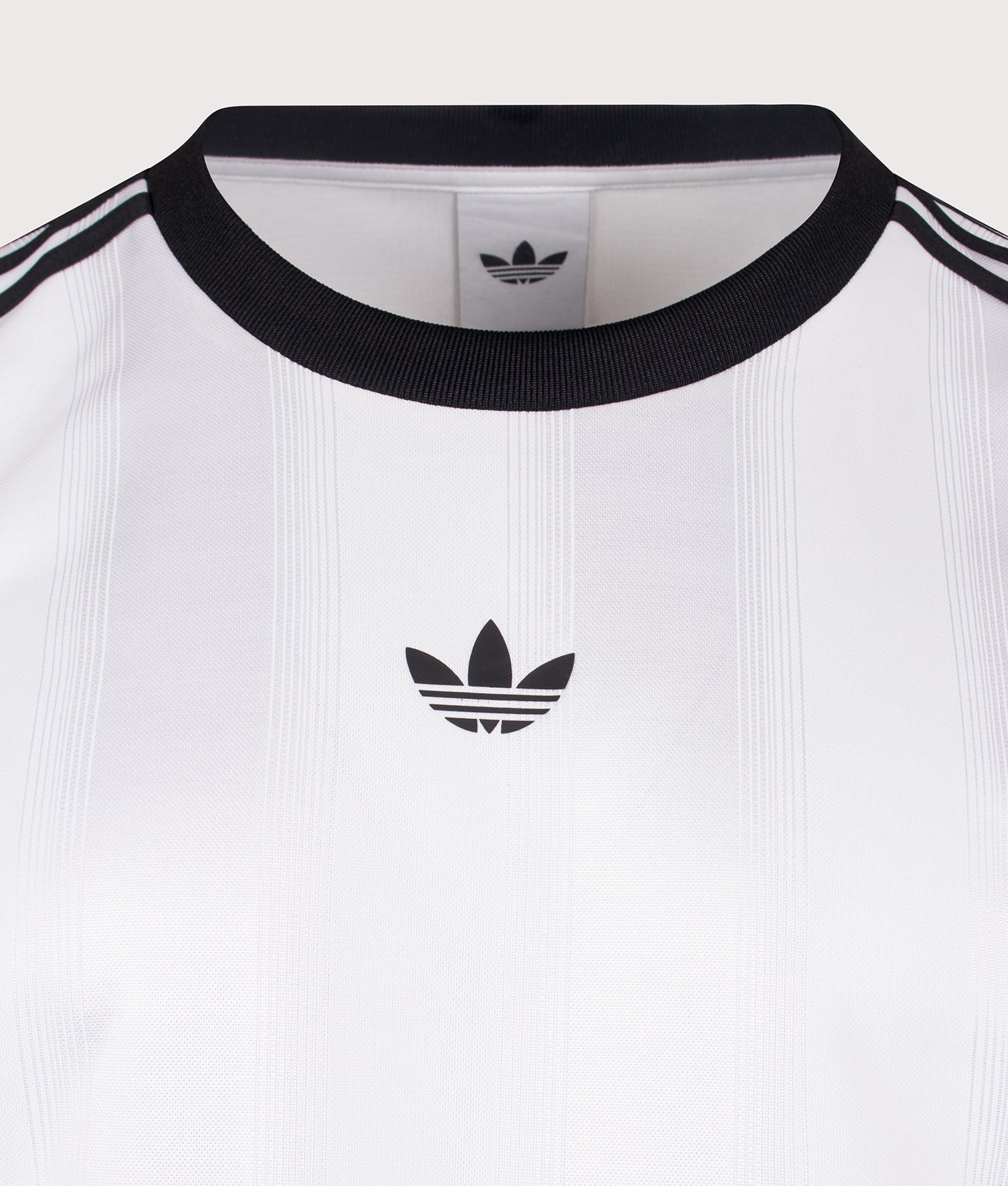 adidas Originals release the Oversized Fit Adicolour Jacquard Jersey T-Shirt in White at EQVVS Menswear. Detail shot.