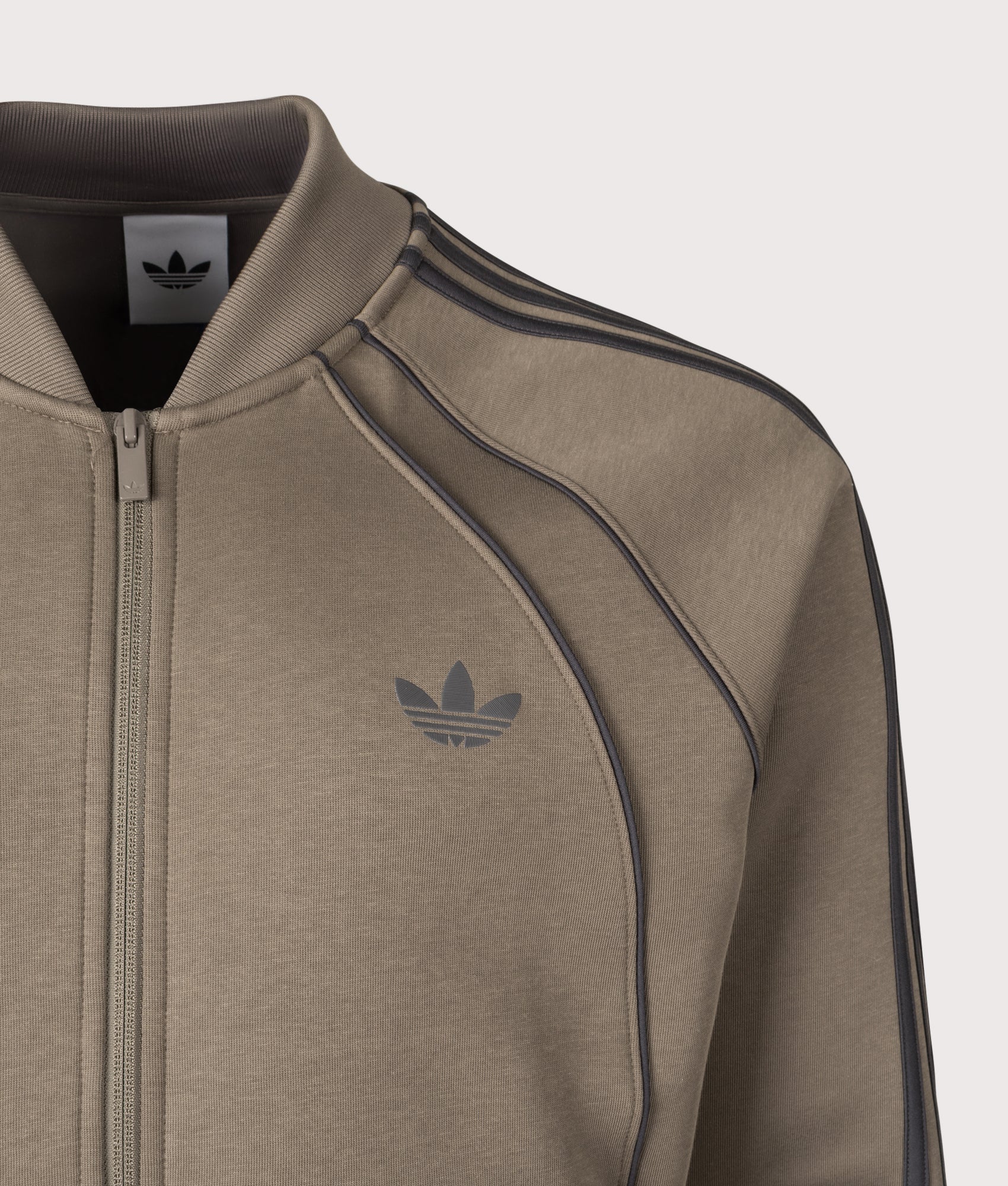 adidas Originals SST 2.0 Track Top in Blanch Brown at EQVVS Menswear. Detail shot.