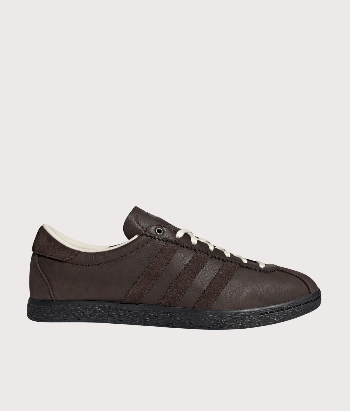 adidas Original Tobacco Trainers in Dark Brown, Aurora Coffee and Core Black at EQVVS Menswear. Side shot.