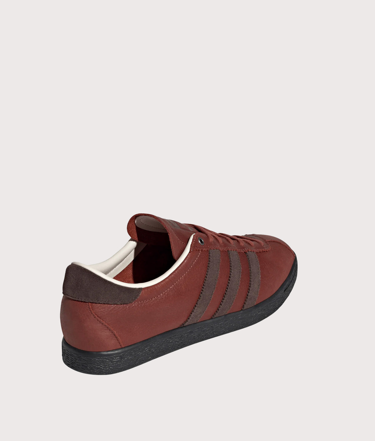  adidas Original Tobacco Trainers in Burnt Sienna, Dark Brown and Core Black at EQVVS Menswear. Angled back shot.