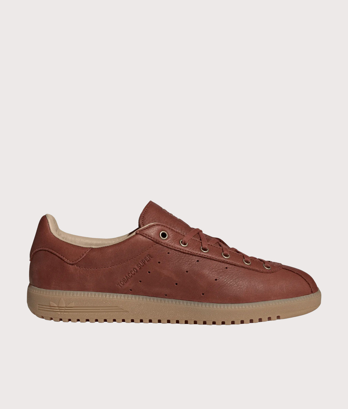 adidas Originals Tobacco Super Trainers in Fox Brown and Gum 4 at EQVVS Menswear. Side shot.