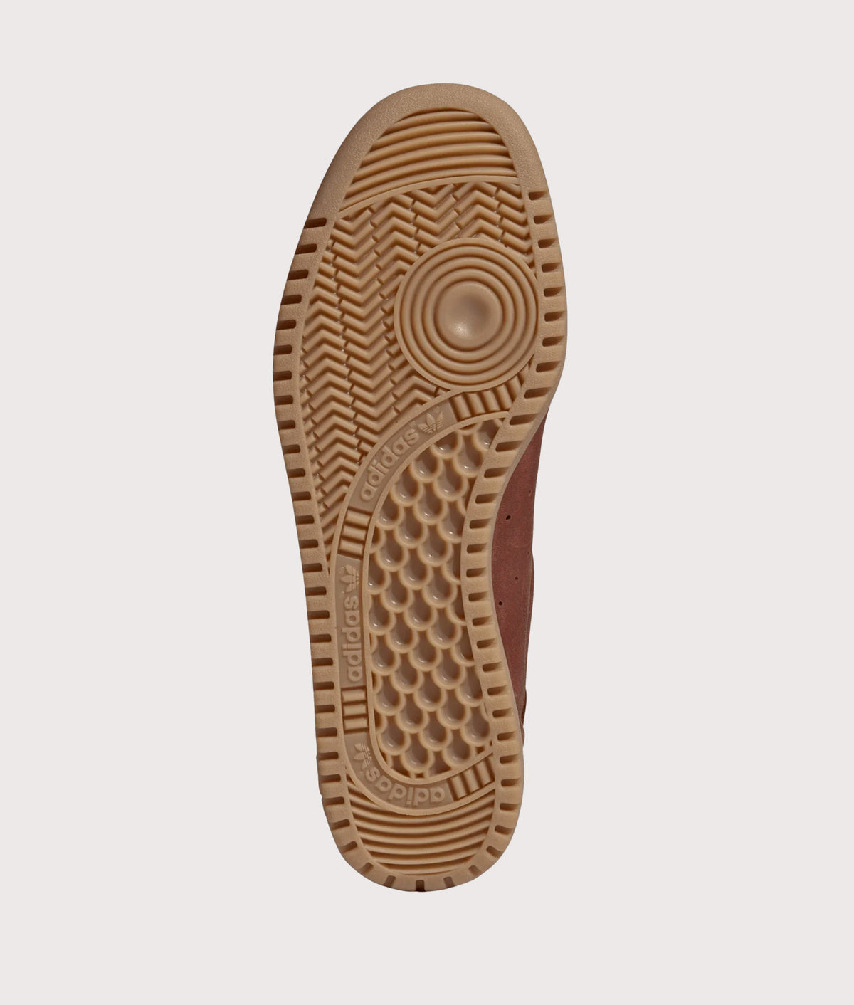 adidas Originals Tobacco Super Trainers in Fox Brown and Gum 4 at EQVVS Menswear. Tread shot.