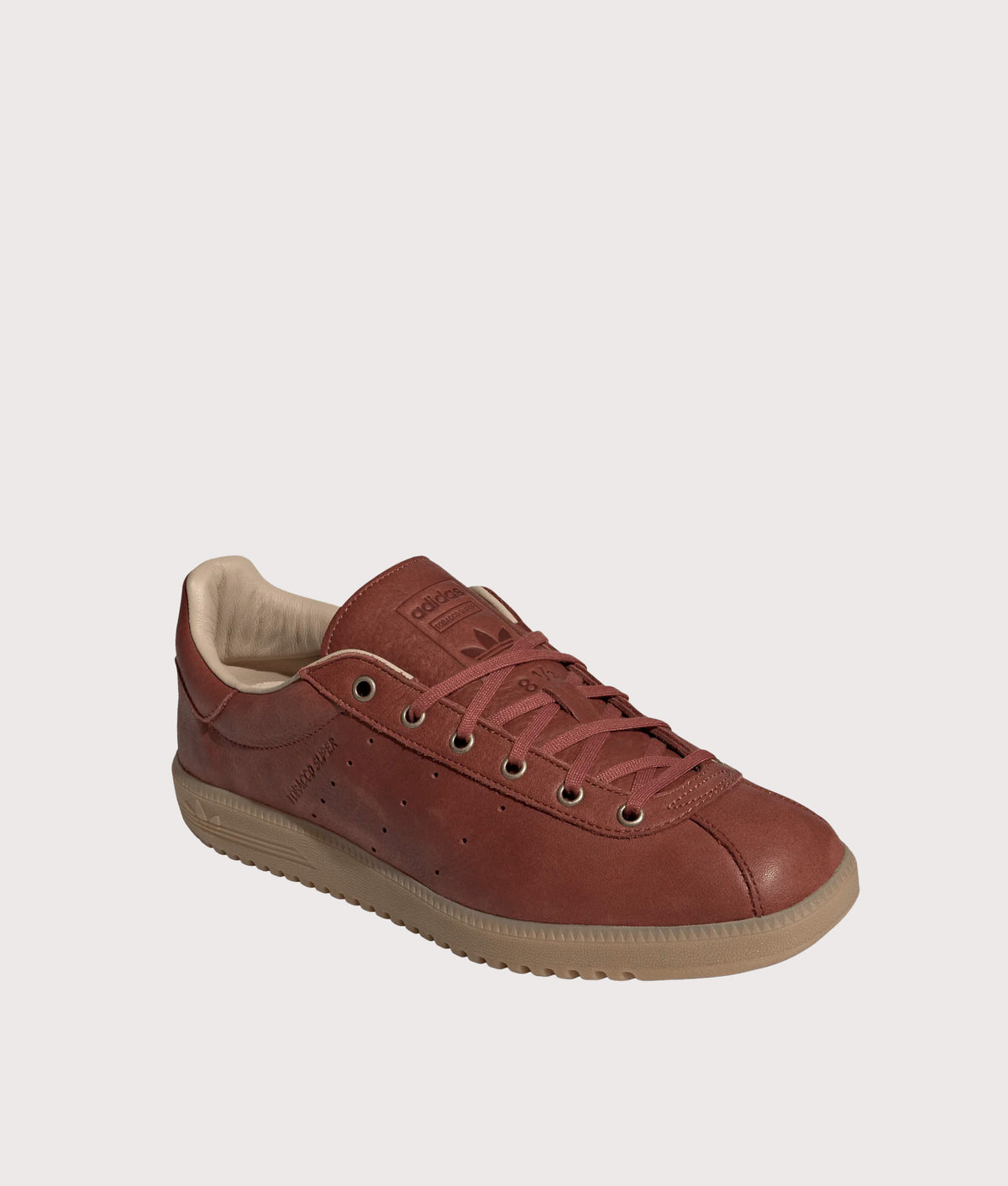 adidas Originals Tobacco Super Trainers in Fox Brown and Gum 4 at EQVVS Menswear. Angled front shot.