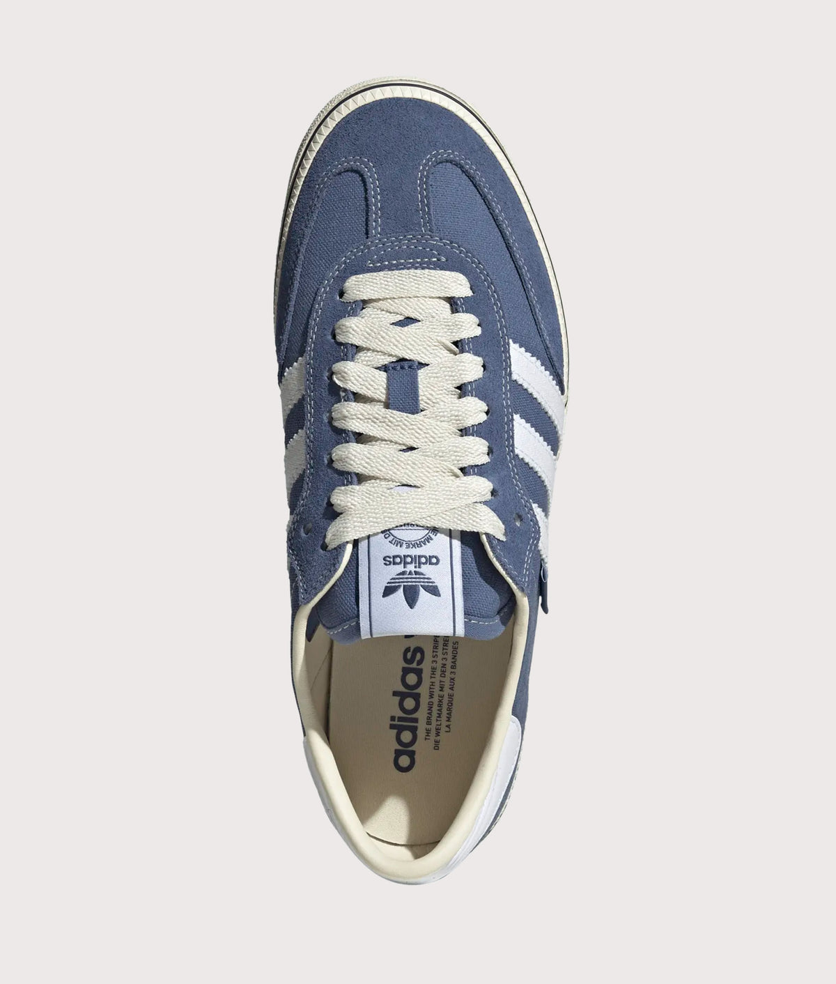 adidas Originals Samba ST Trainers in Crew Blue, Footwear White and Crew White at EQVVS Menswear. Top shot.