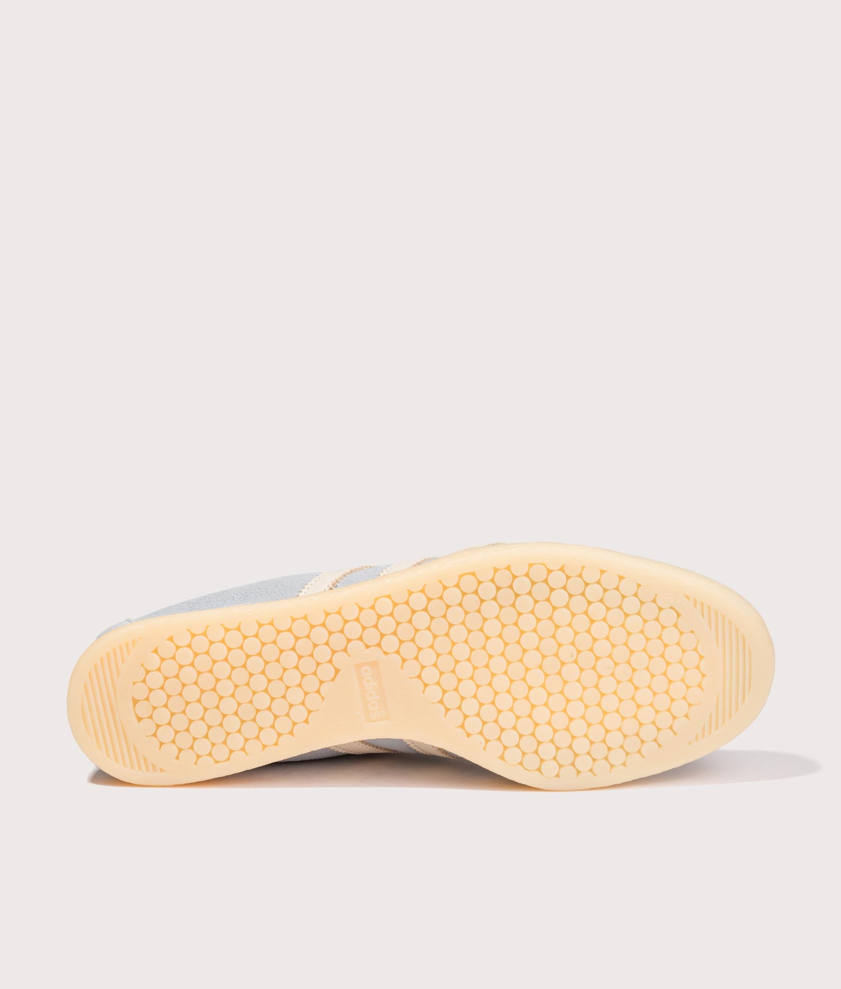 adidas Original Tobacco Trainers in Clear Sky, Chalk White and Almost Yellow at EQVVS Menswear. Tread shot.