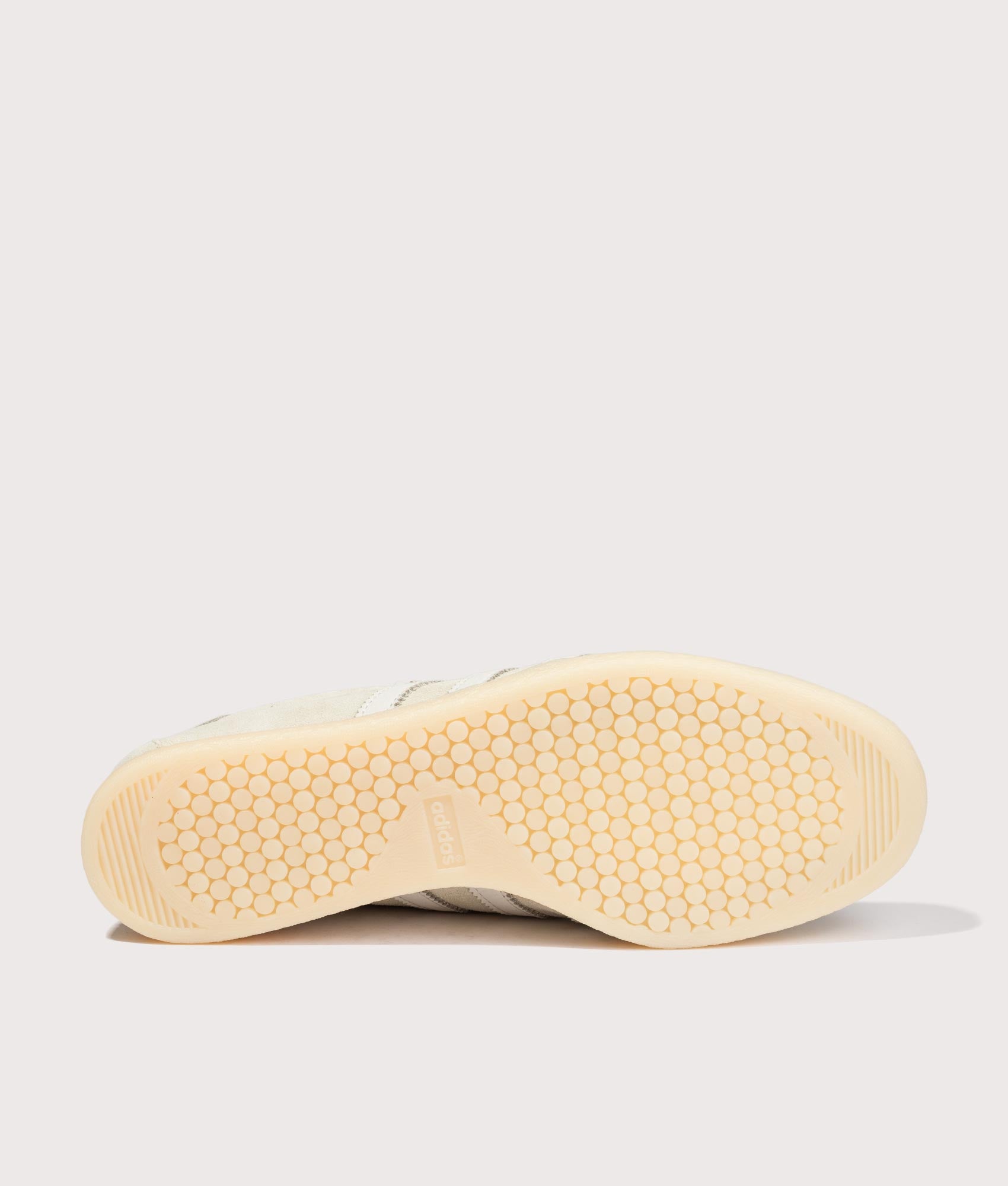 adidas Original Tobacco Trainers in Warm Vanilla, Off White and Almost Yellow at EQVVS Menswear. Tread shot.