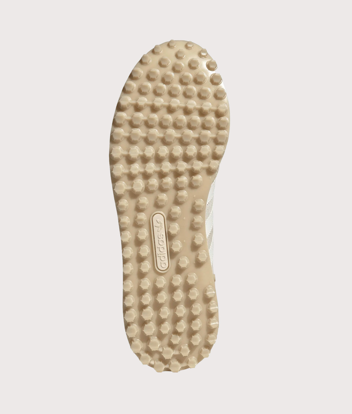 adidas Originals LA Trainer OG in Khaki Three, Off White and Matte Gold at EQVVS Menswear. Tread shot.