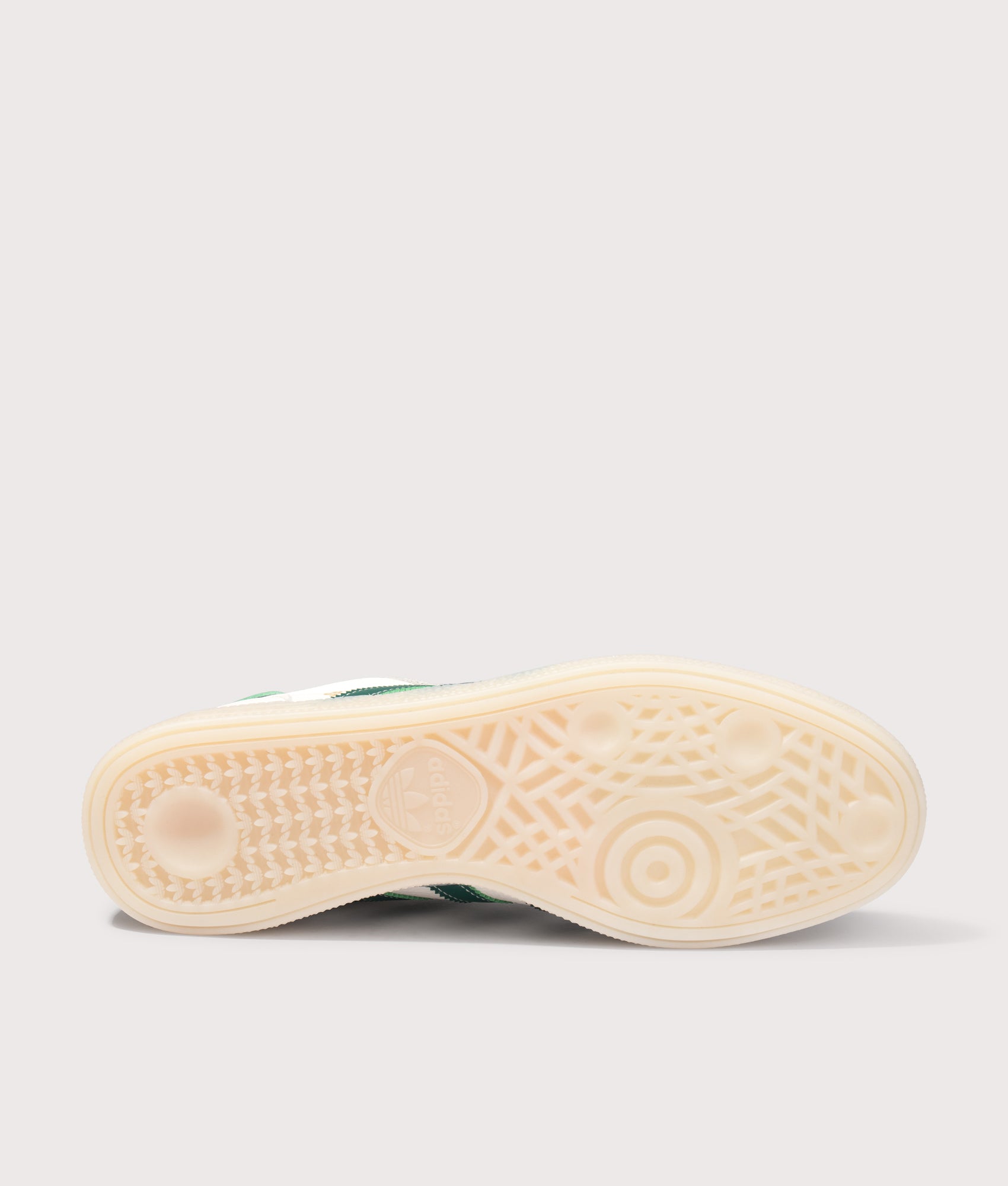 adidas Originals Handball Spezial Trainers in Core White, Collegiate Green and Off White at EQVVS Menswear. Tread shot.