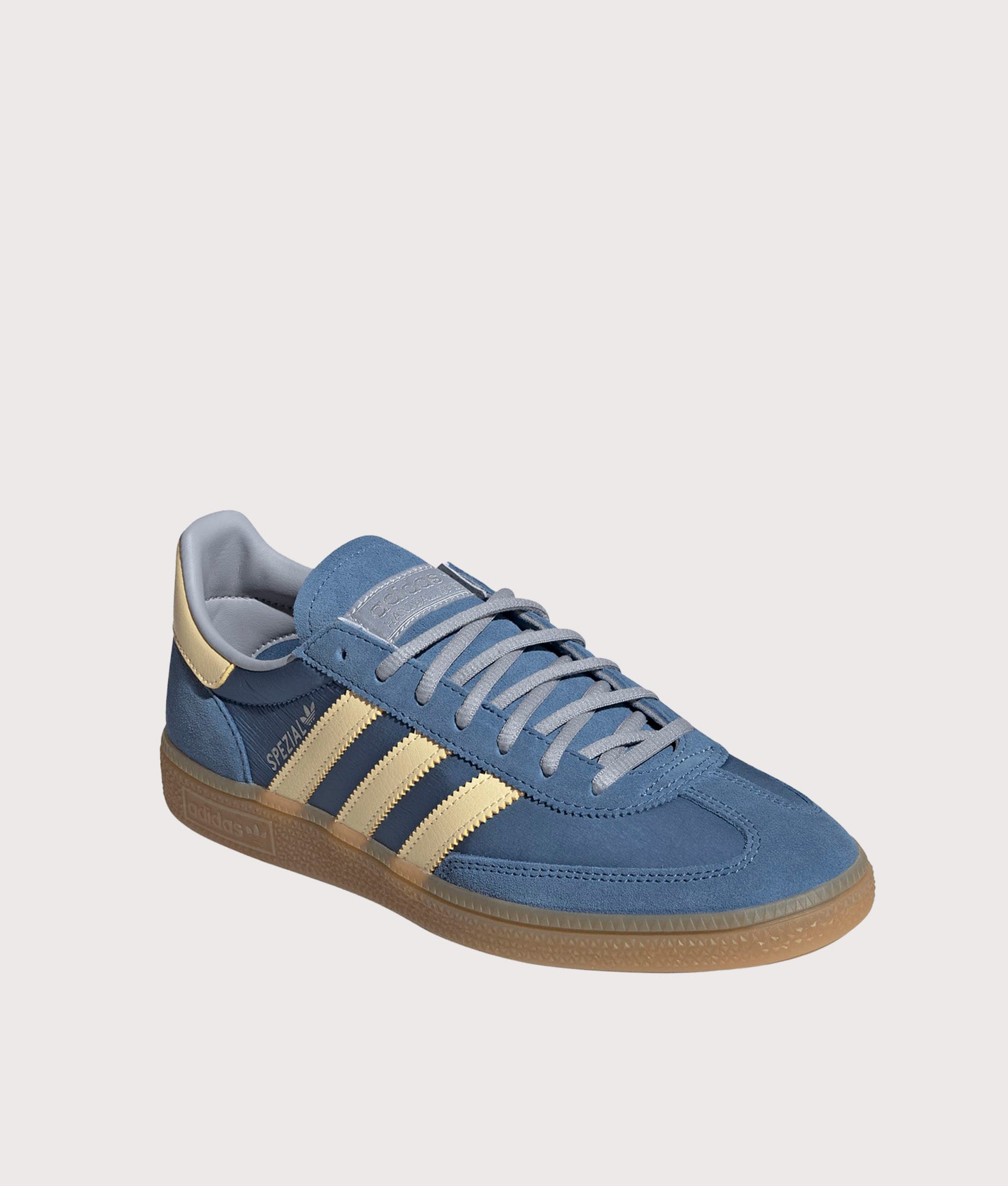 adidas Originals Handball Spezial Trainers in Dusky Ink / Easy Yellow at EQVVS Menswear. Top shot.