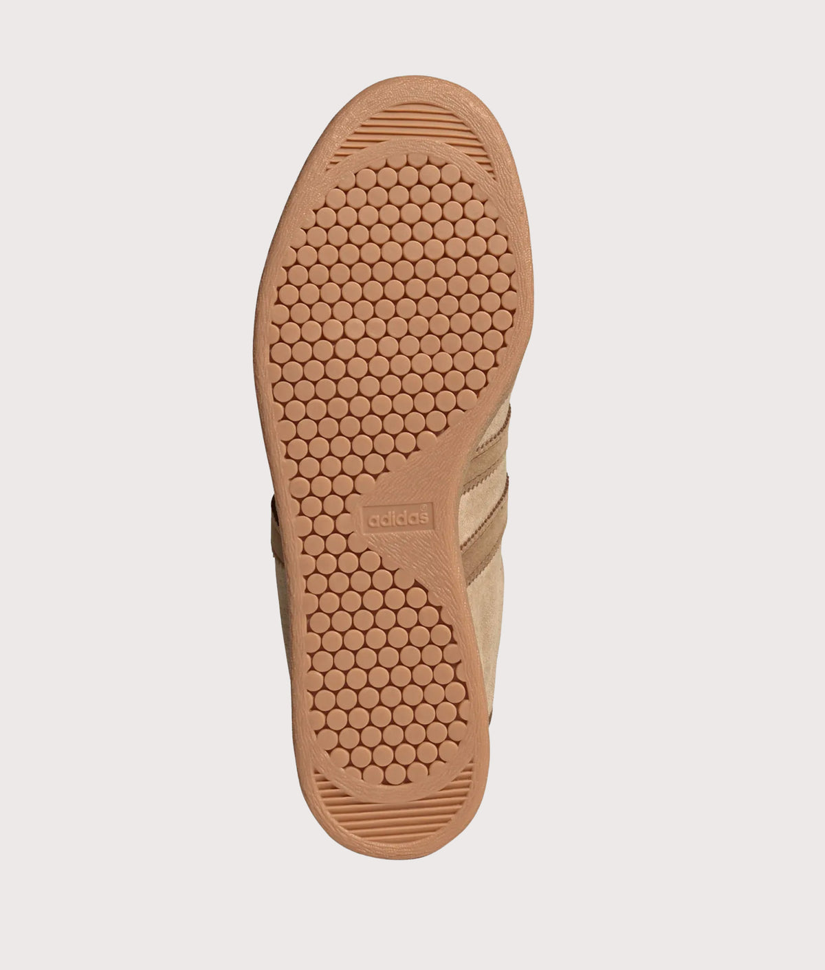 adidas Originals Riviera Trainers in Magic Beige, Bronze Strata and Gum 2 at EQVVS Menswear. Tread shot.